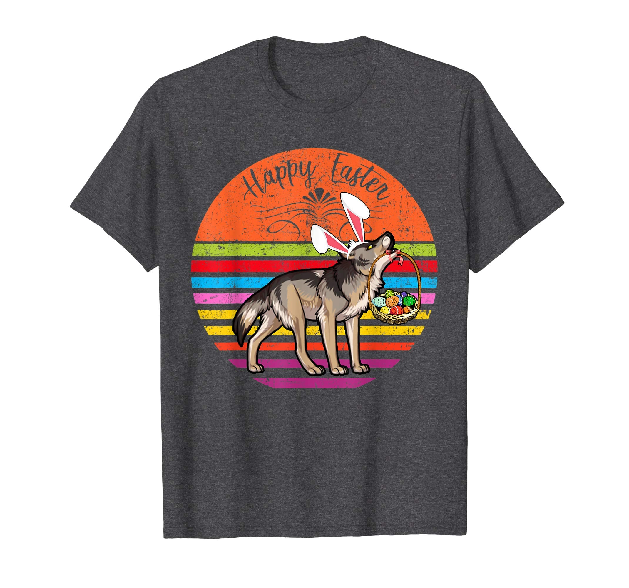 Cute Wolf Dog With Bunny Hat Happy Easter Eggs T Shirt