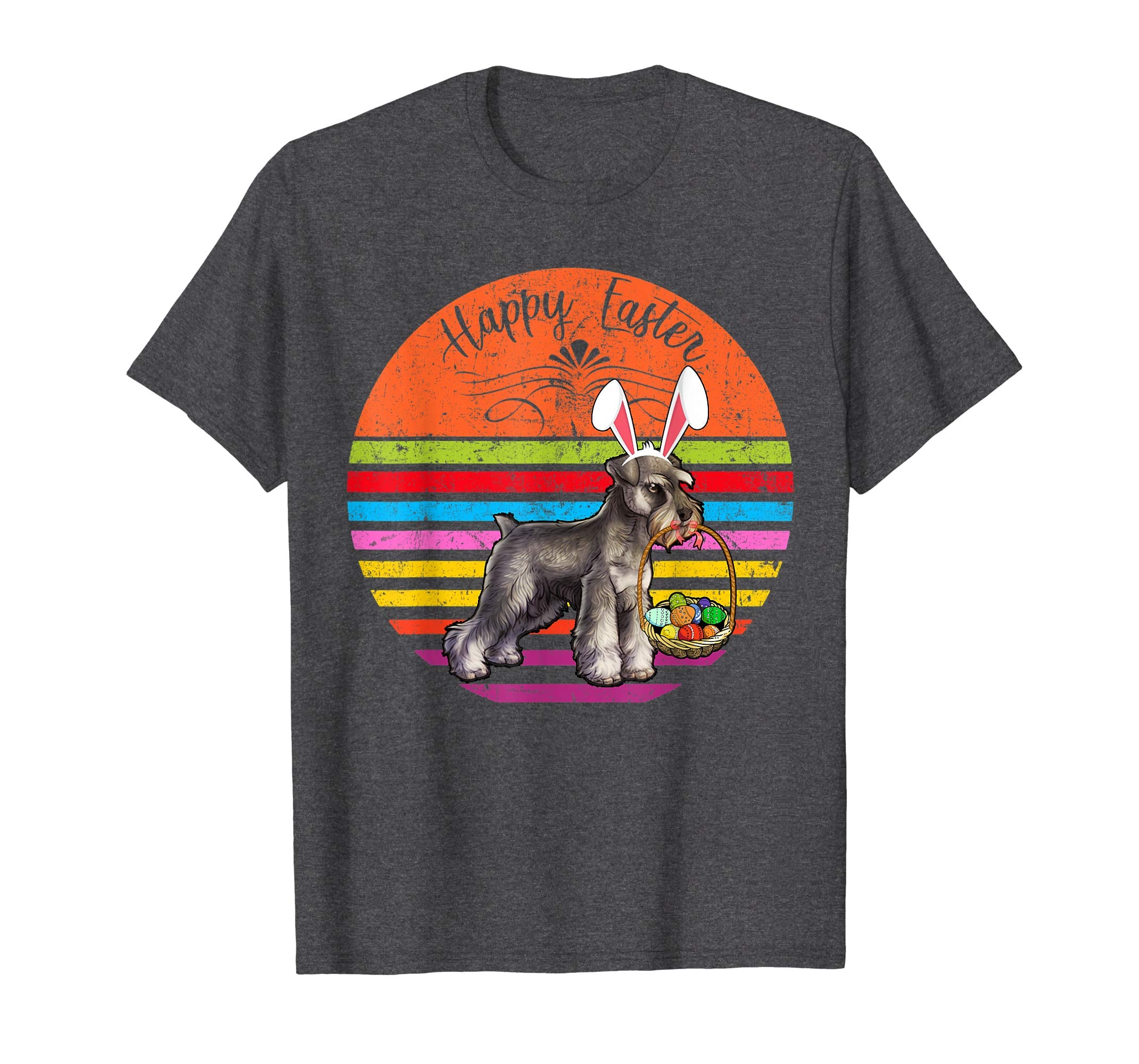 Vintage Miniature Schnauzer Dog Easter Eggs Basket T Shirt