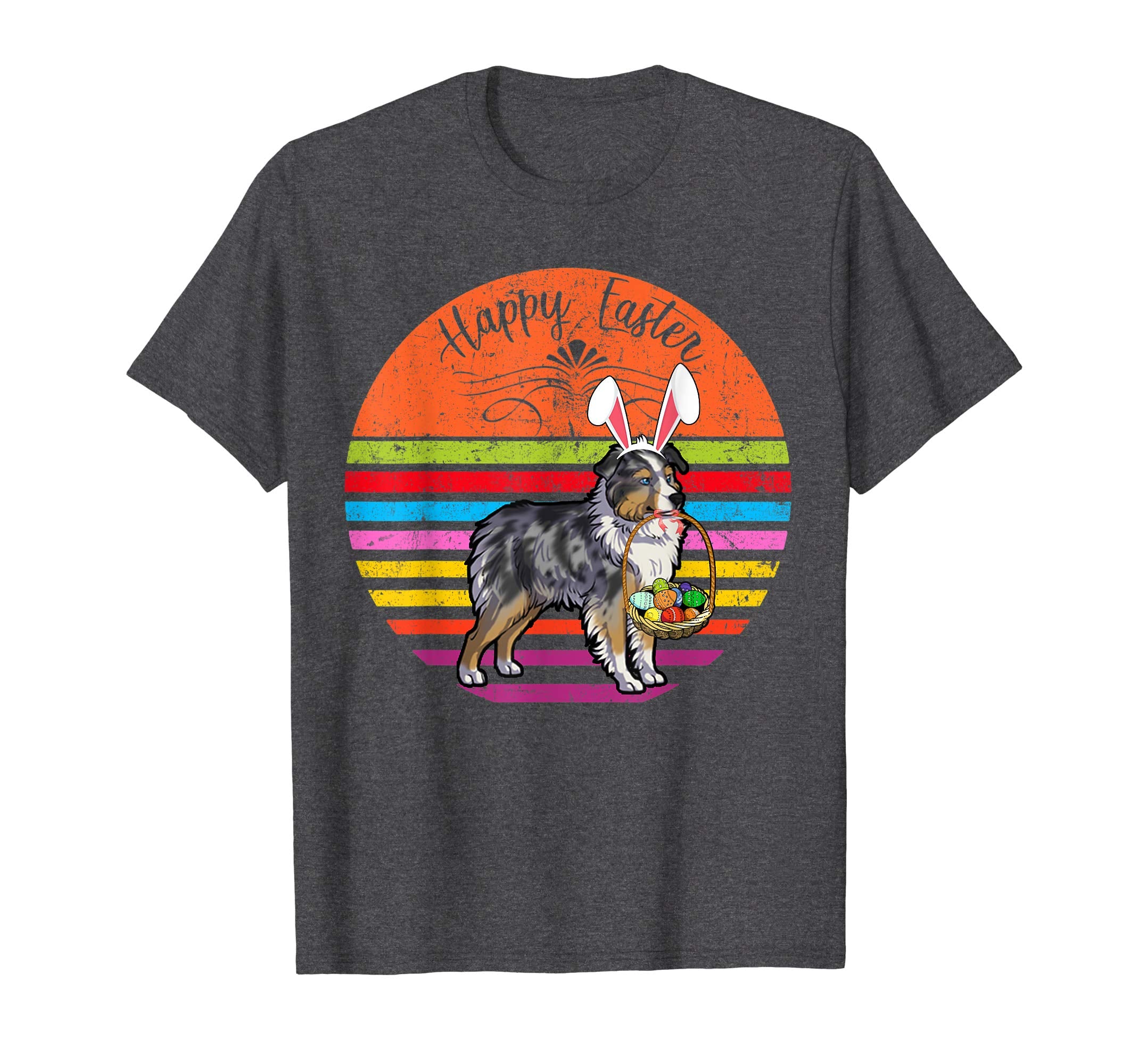 Cute Miniature Shepherd Dog With Bunny Hat Easter Eggs Shirt