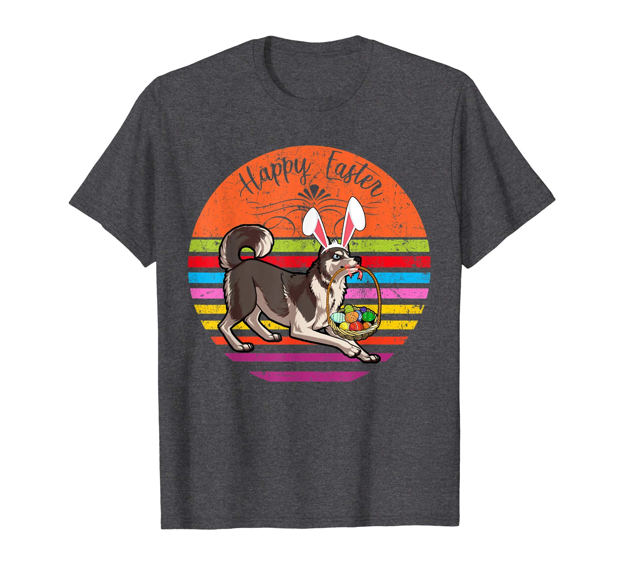Cute Siberian Husky Dog With Bunny Hat Easter Eggs T Shirt