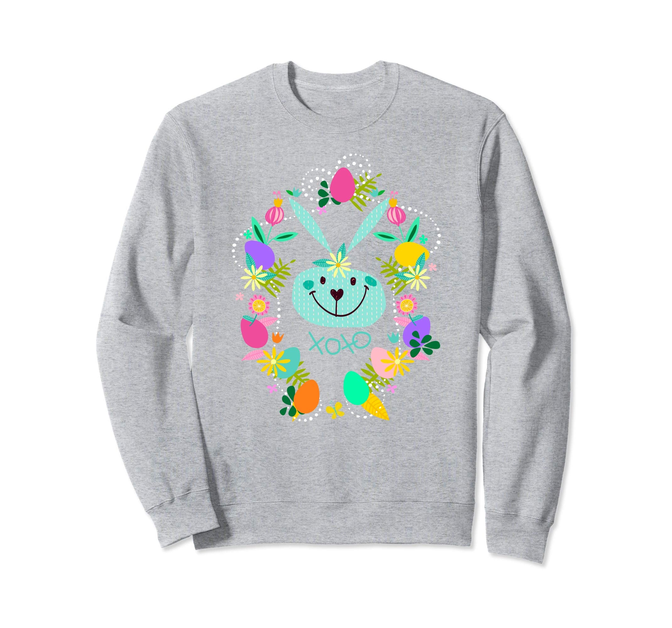 Cute Easter Sweatshirt Eggs Bunny Spring Flowers for Women