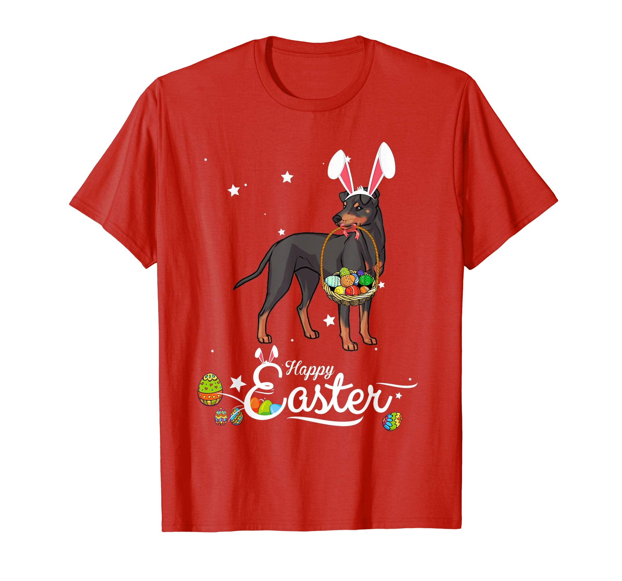 Manchester Terrier Dog With Bunny Hat Easter Costume T Shirt