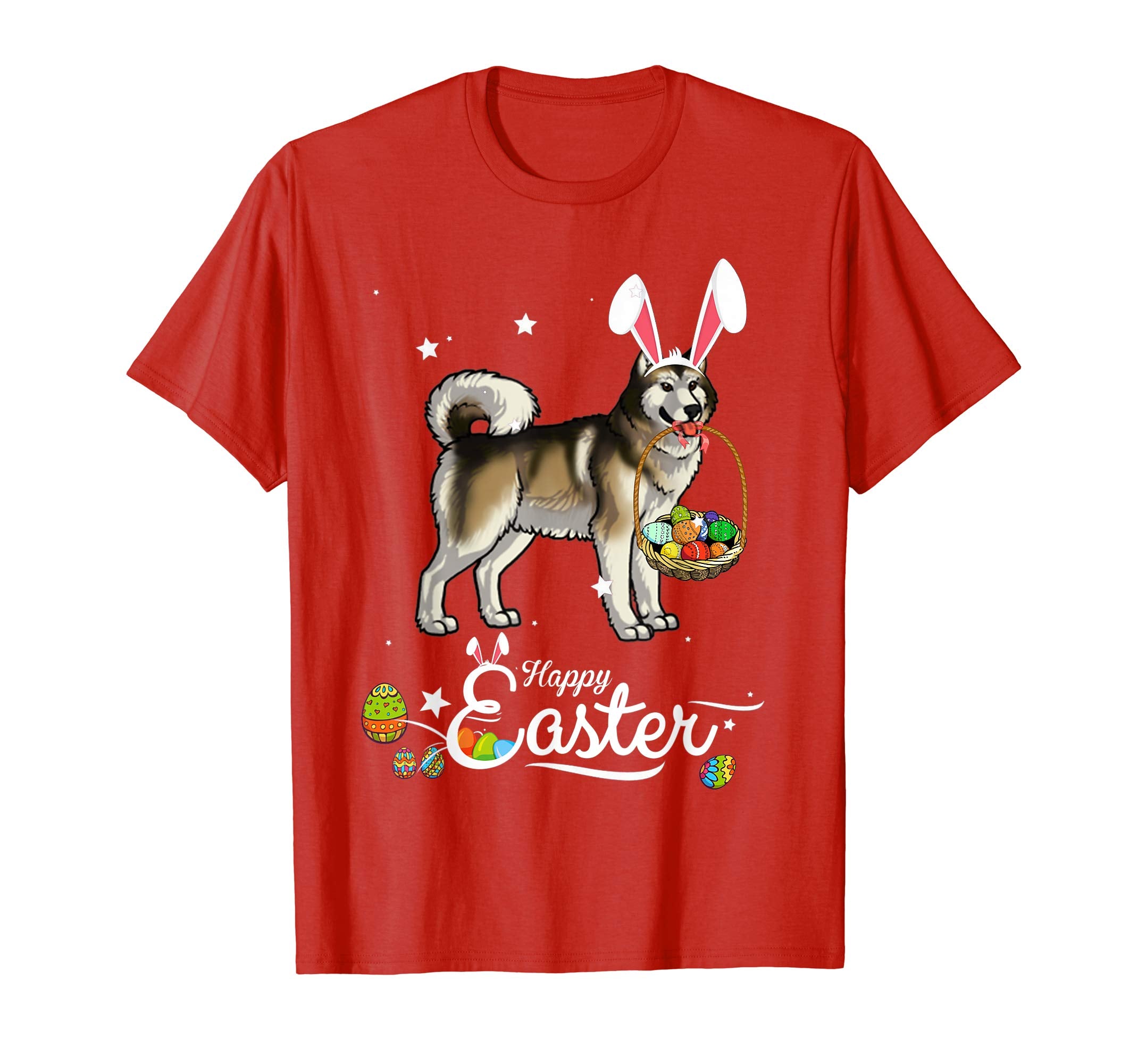 Alaskan Malamute Dog With Bunny Hat Easter Costume T Shirt