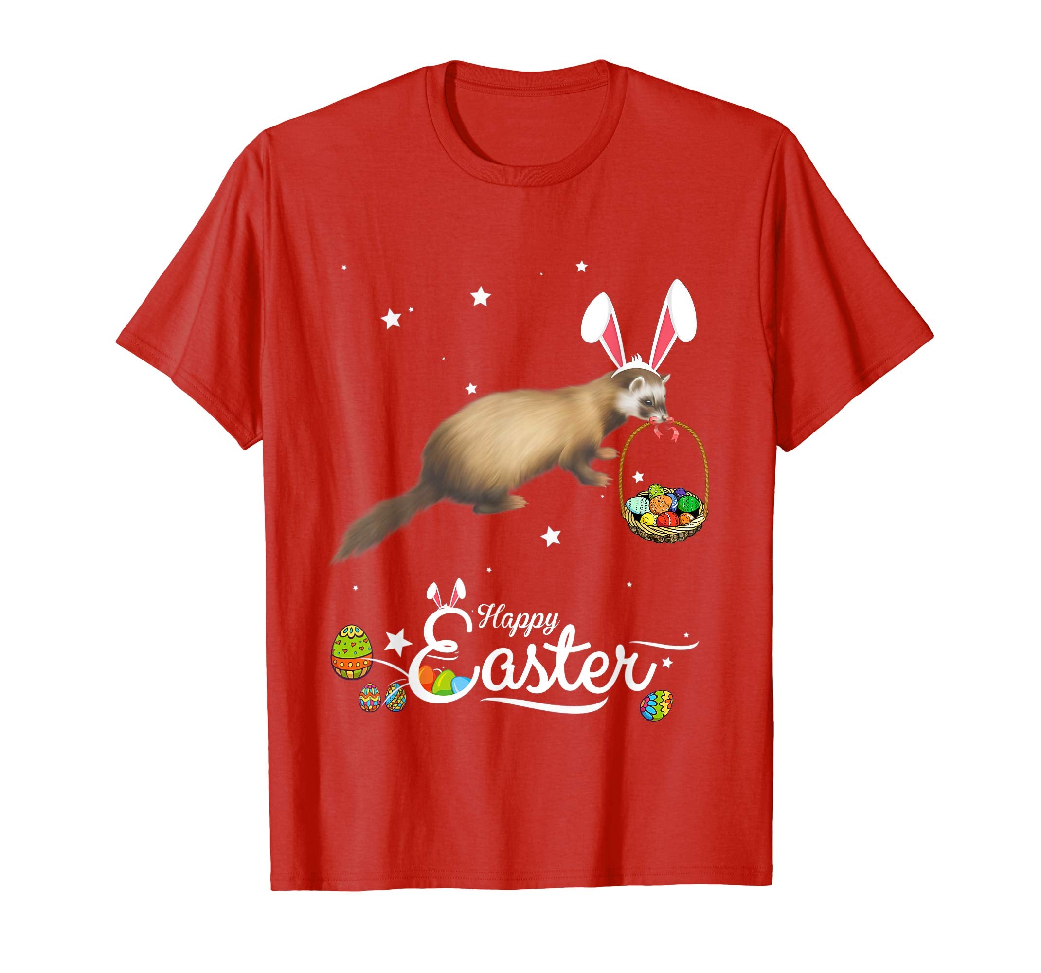 Cute Easter Ferret with Bunny Ears and Eggs T Shirt