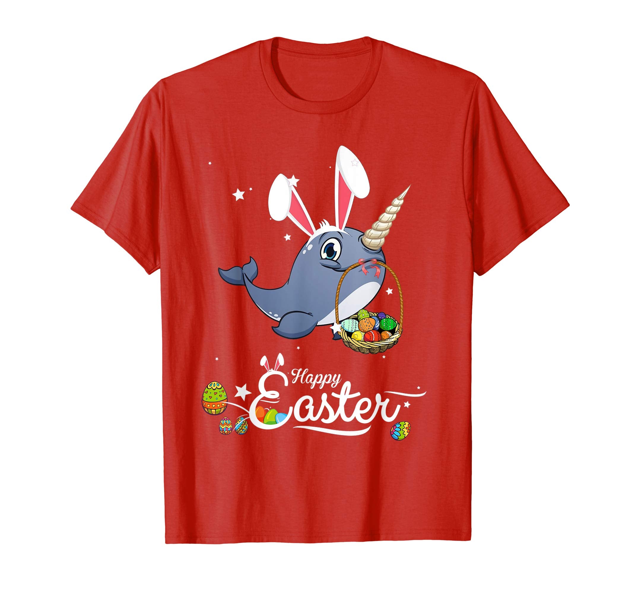 Cute Easter Narwhal with Bunny Ears and Eggs T Shirt