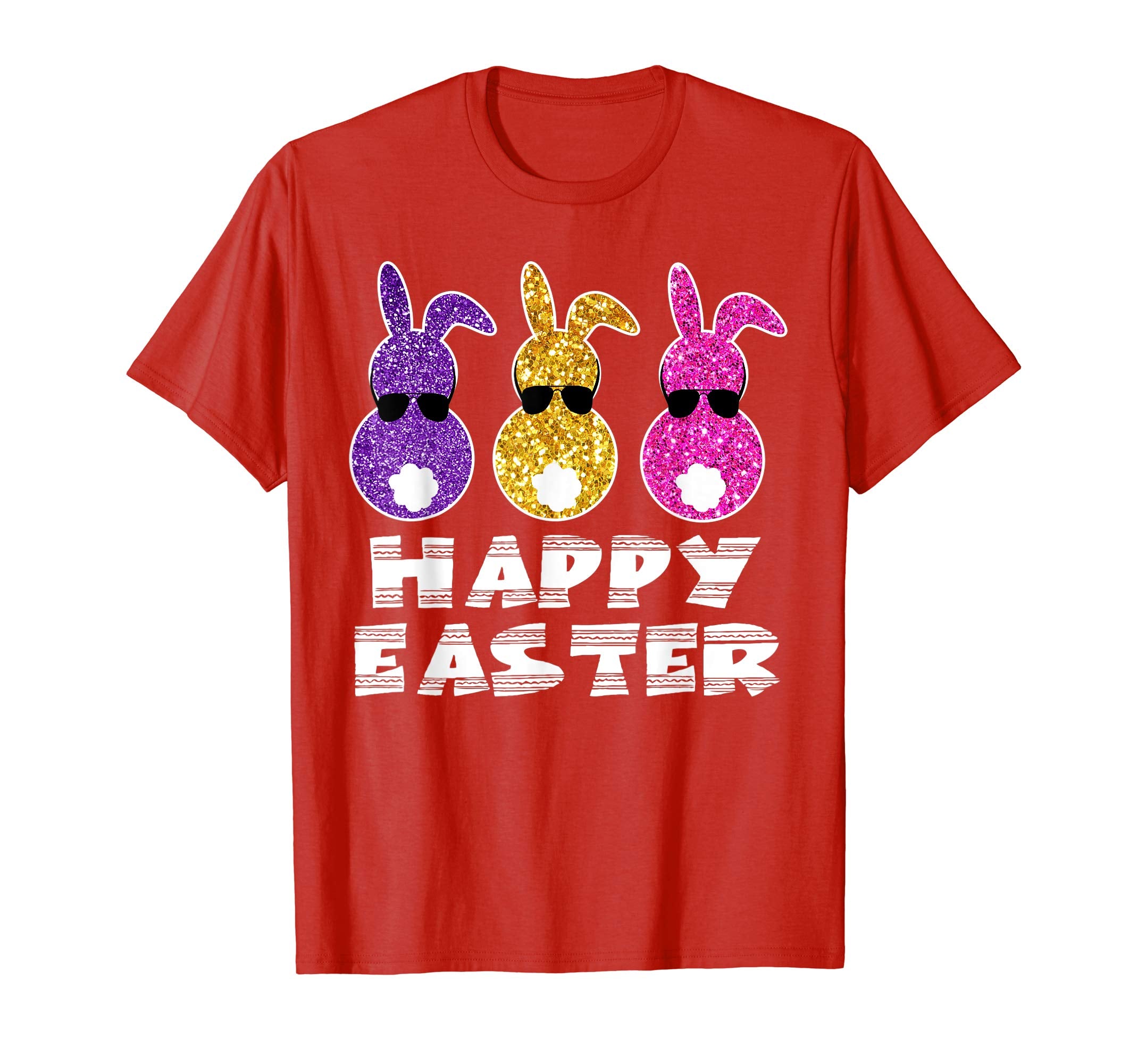 Happy easter tshirt colorful Bunny With Tail Ears Sunglasses