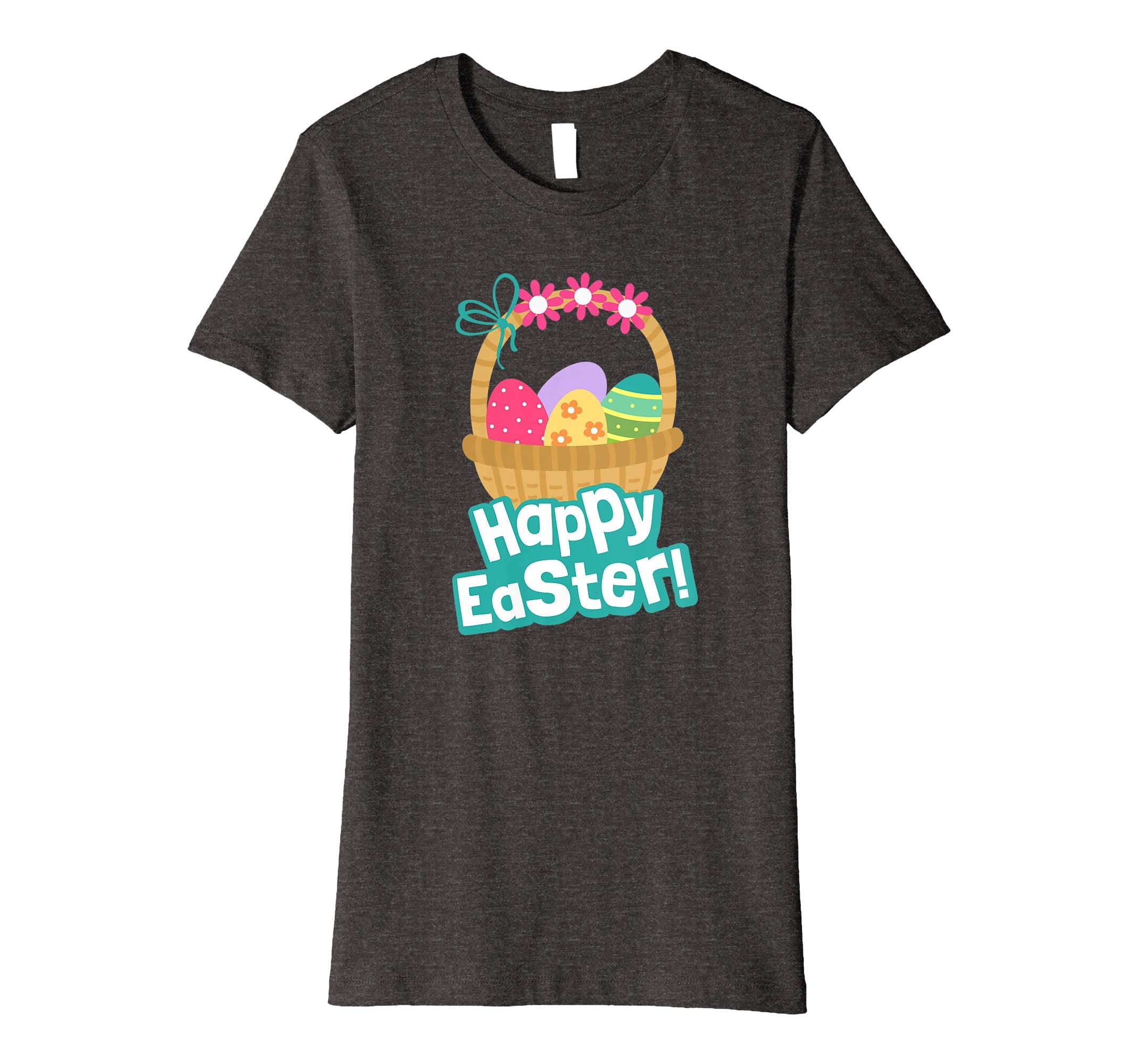 Happy Easter T Shirt A Basket Of Easter Eggs With Flowers