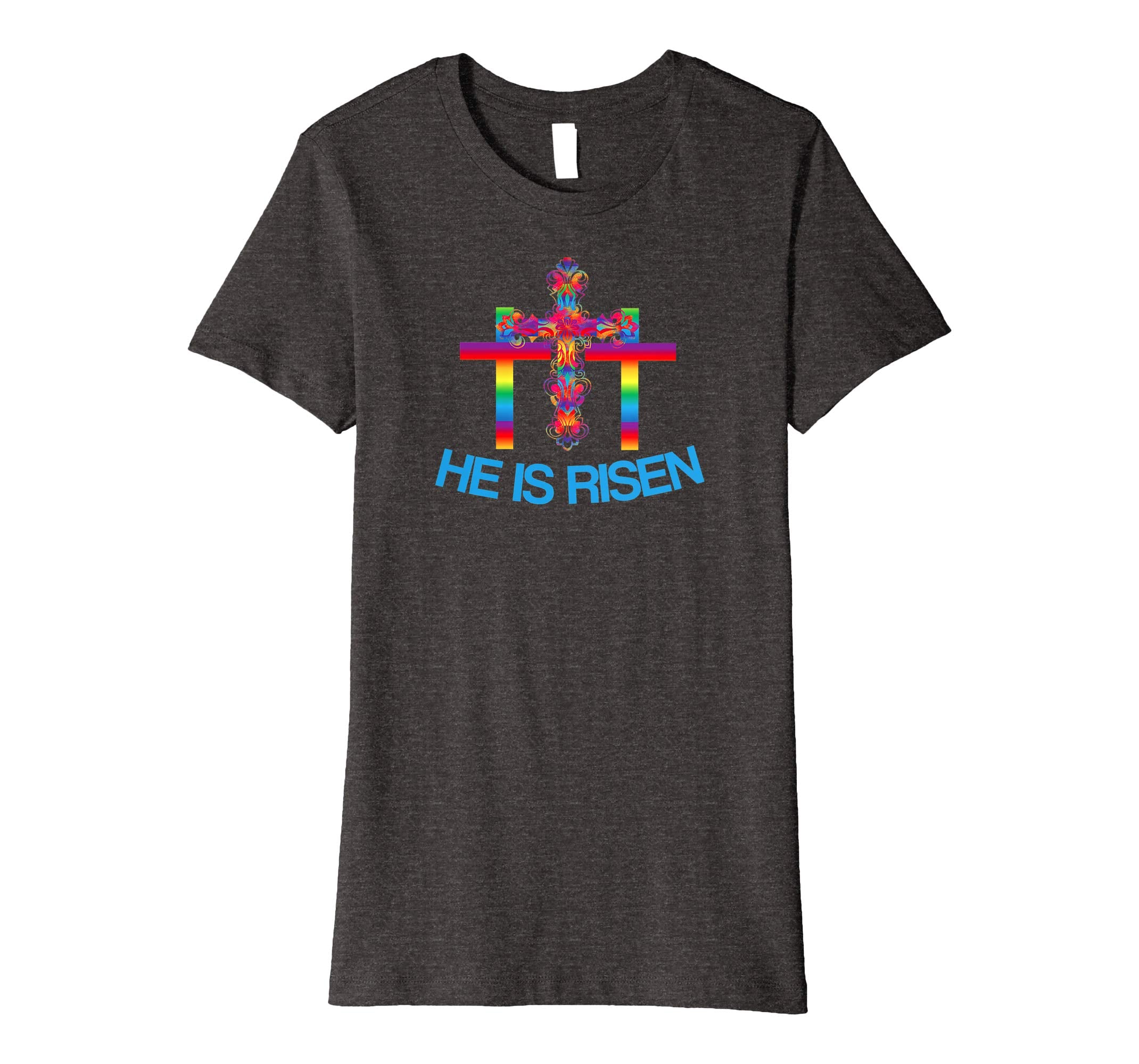 Christian Easter T Shirt Colorful Rainbow Cross-He Is Risen