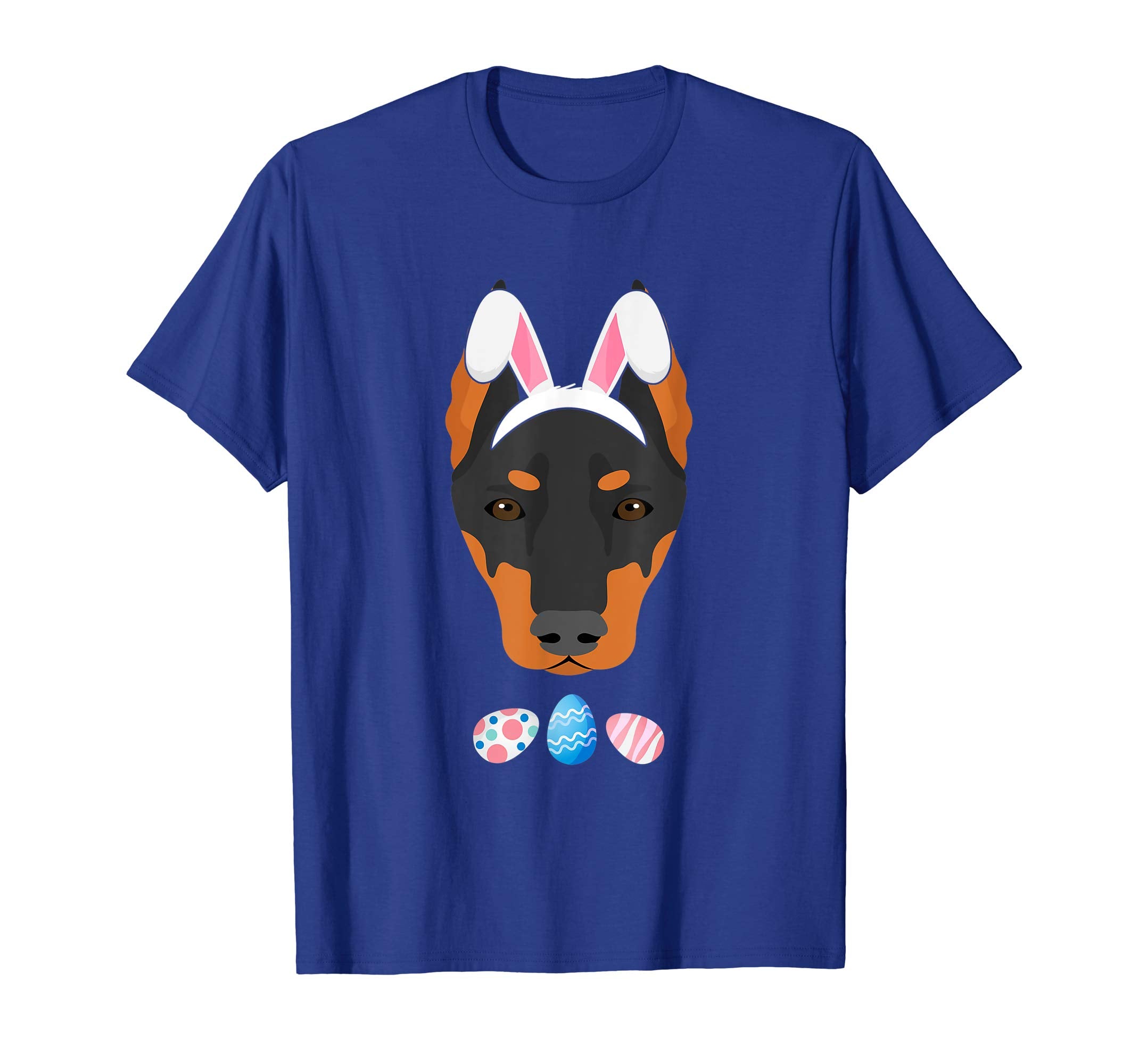 Funny Easter Doberman With Bunny Ears And Eggs T Shirt