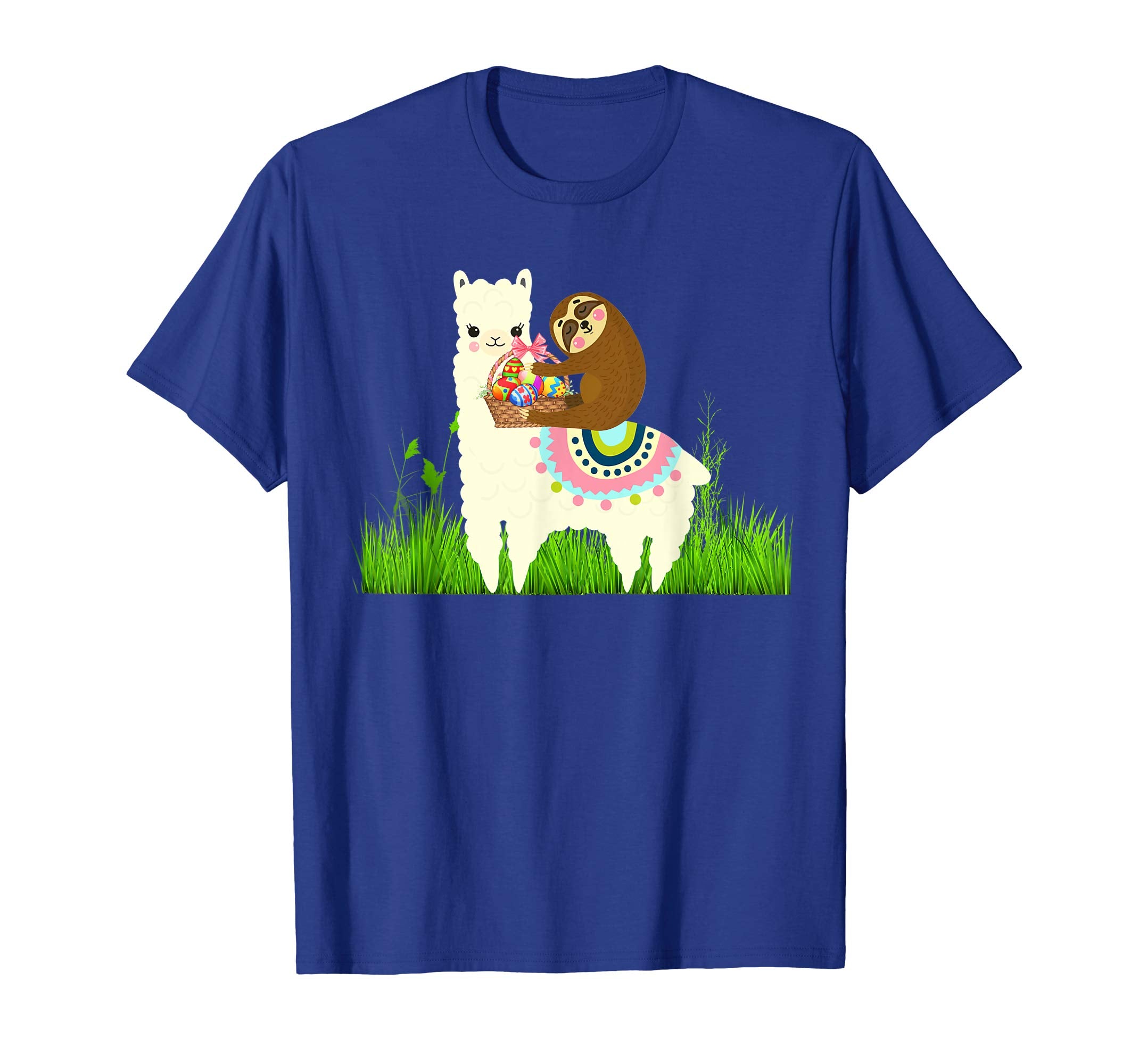Cute Sloth riding Llama with Eggs Easter T shirt