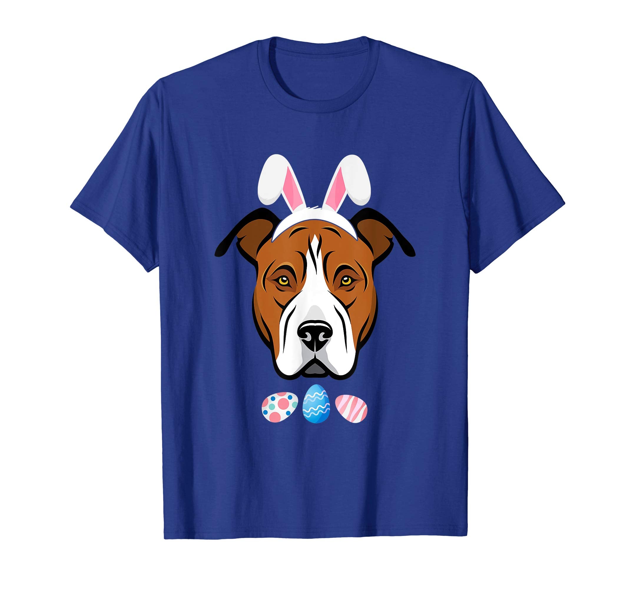 Funny Easter Amstaff With Bunny Ears And Eggs T Shirt
