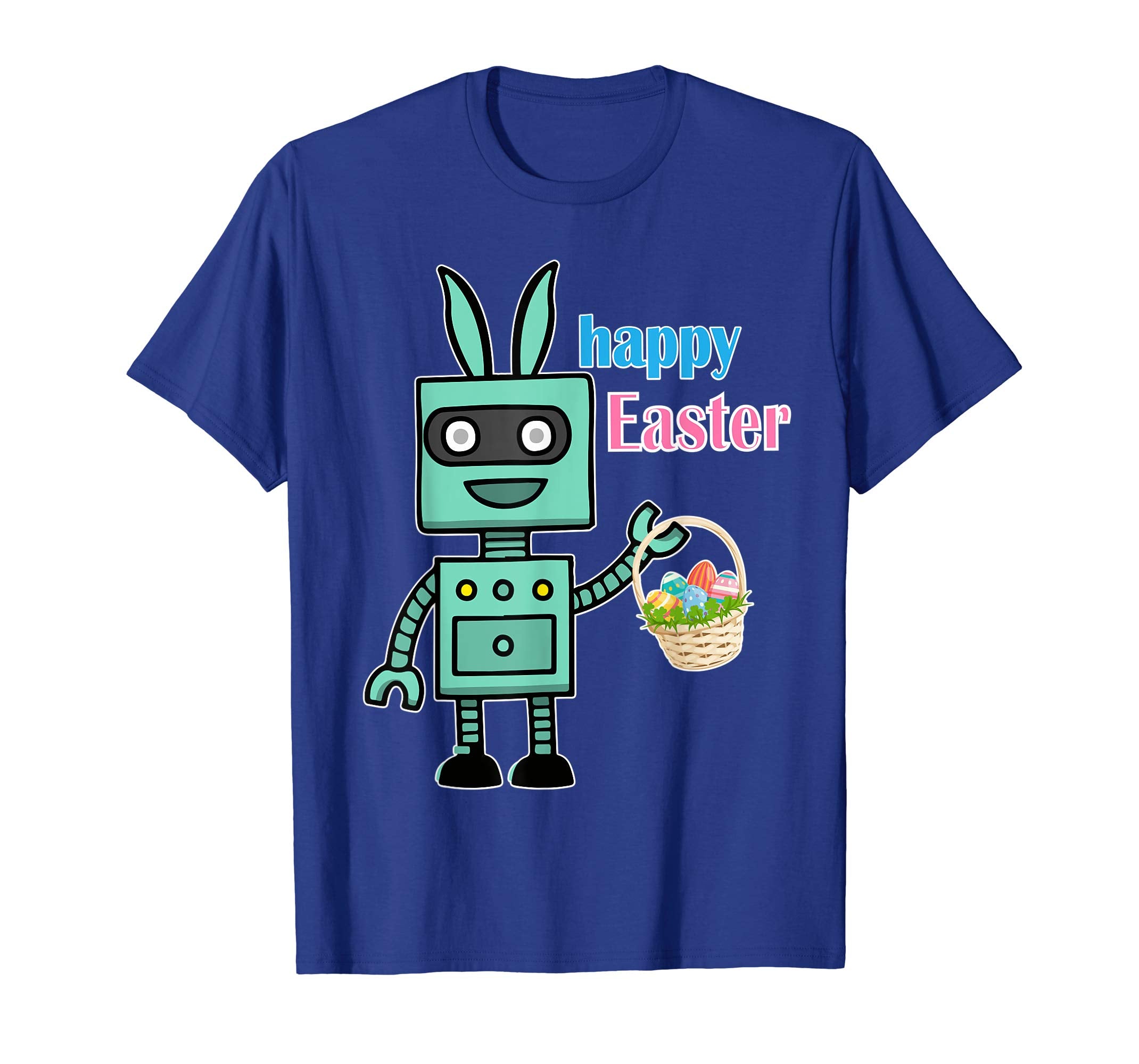 Cute Bunny Robot Easter Eggs Basket Flowers Happy Easter Shi