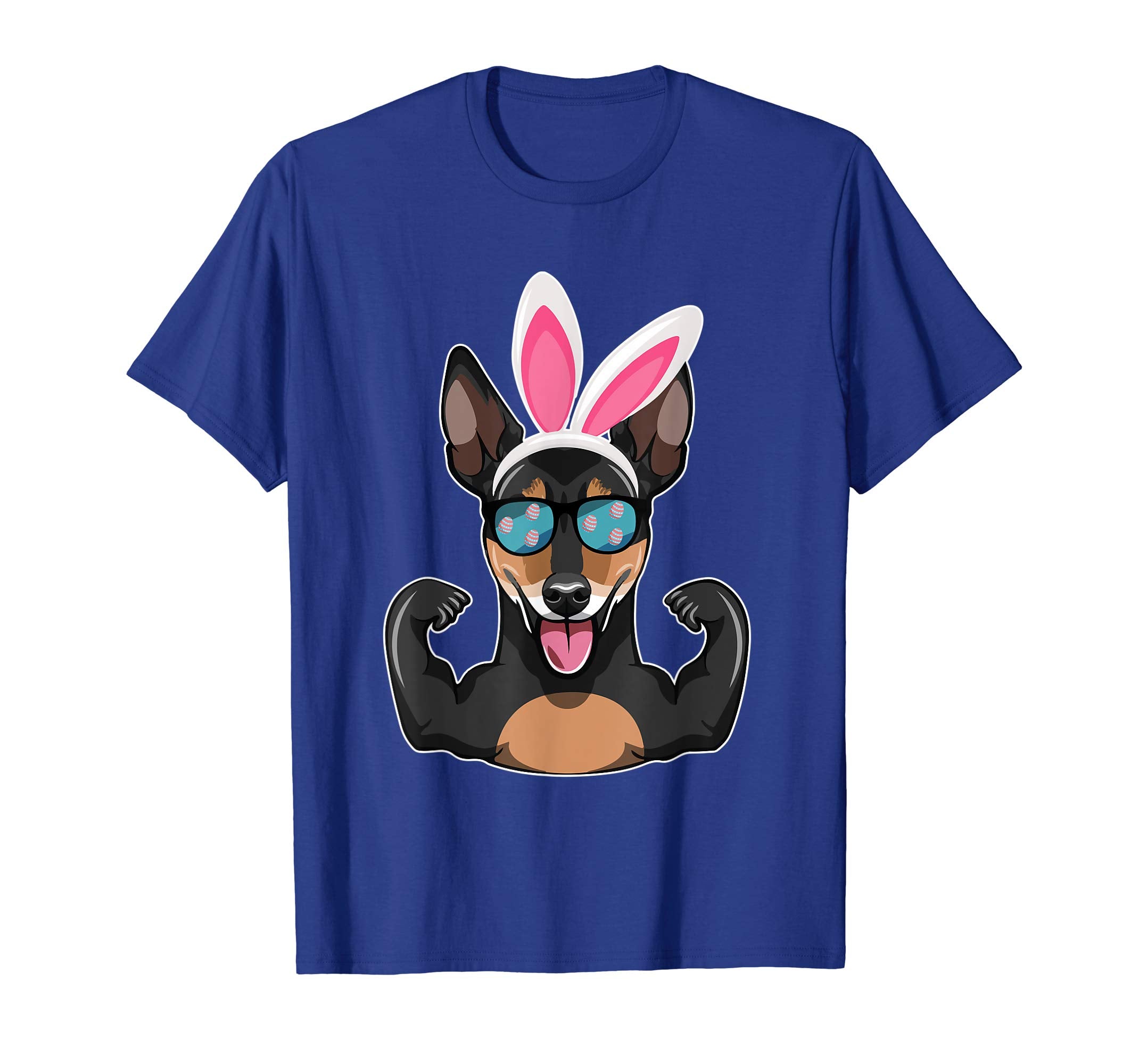 Strong Miniature Pinscher With Bunny Hat Happy Easter Shirt