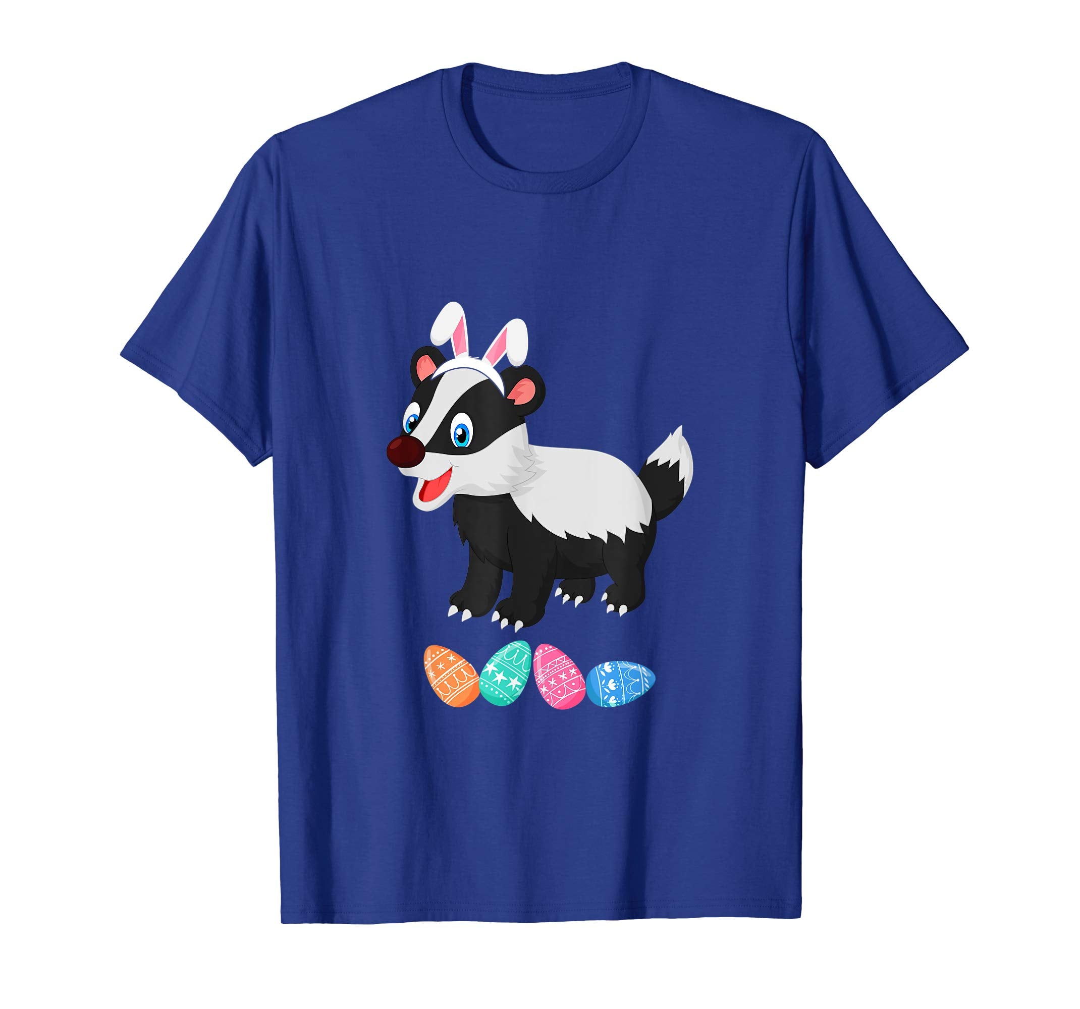 Funny Easter Badger With Bunny Ears And Eggs T Shirt