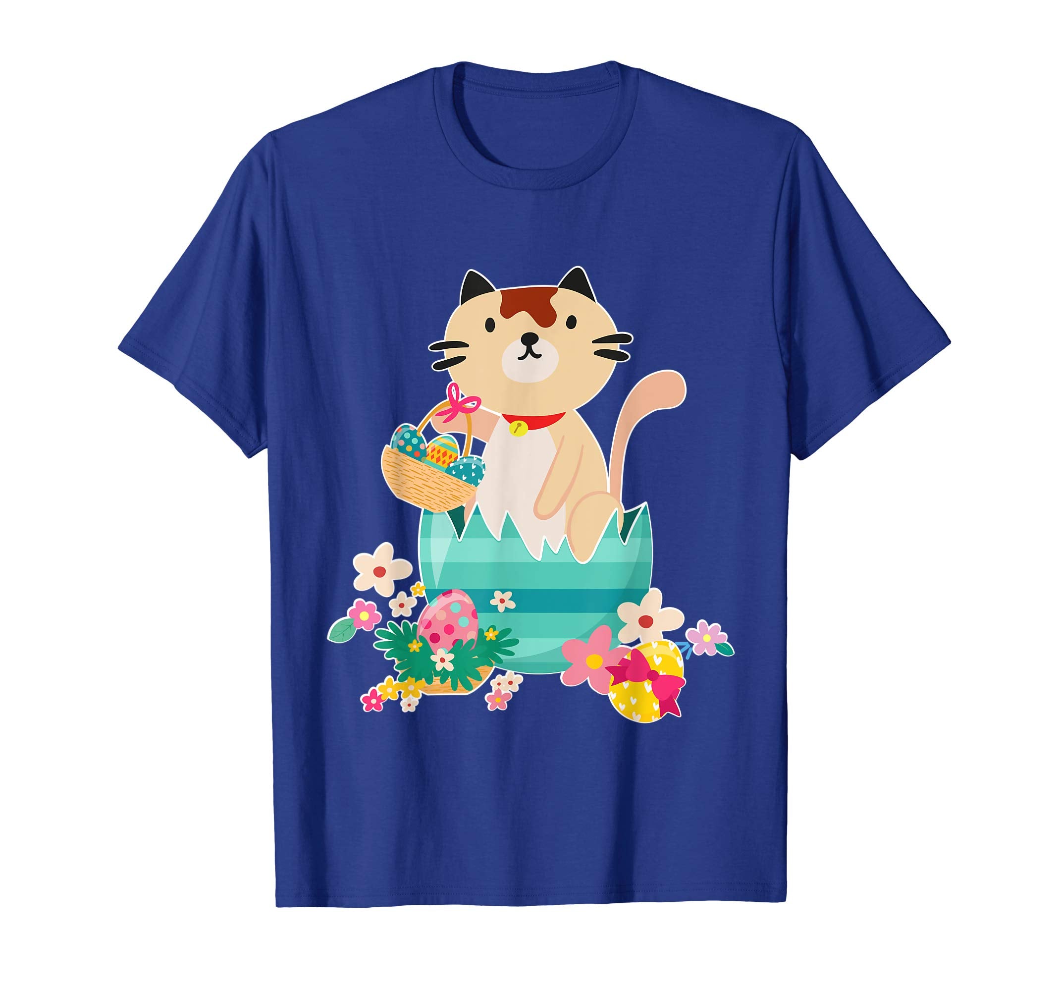 Cat Opening Big Egg &amp; Easter Eggs Basket Flowers Happy Shirt