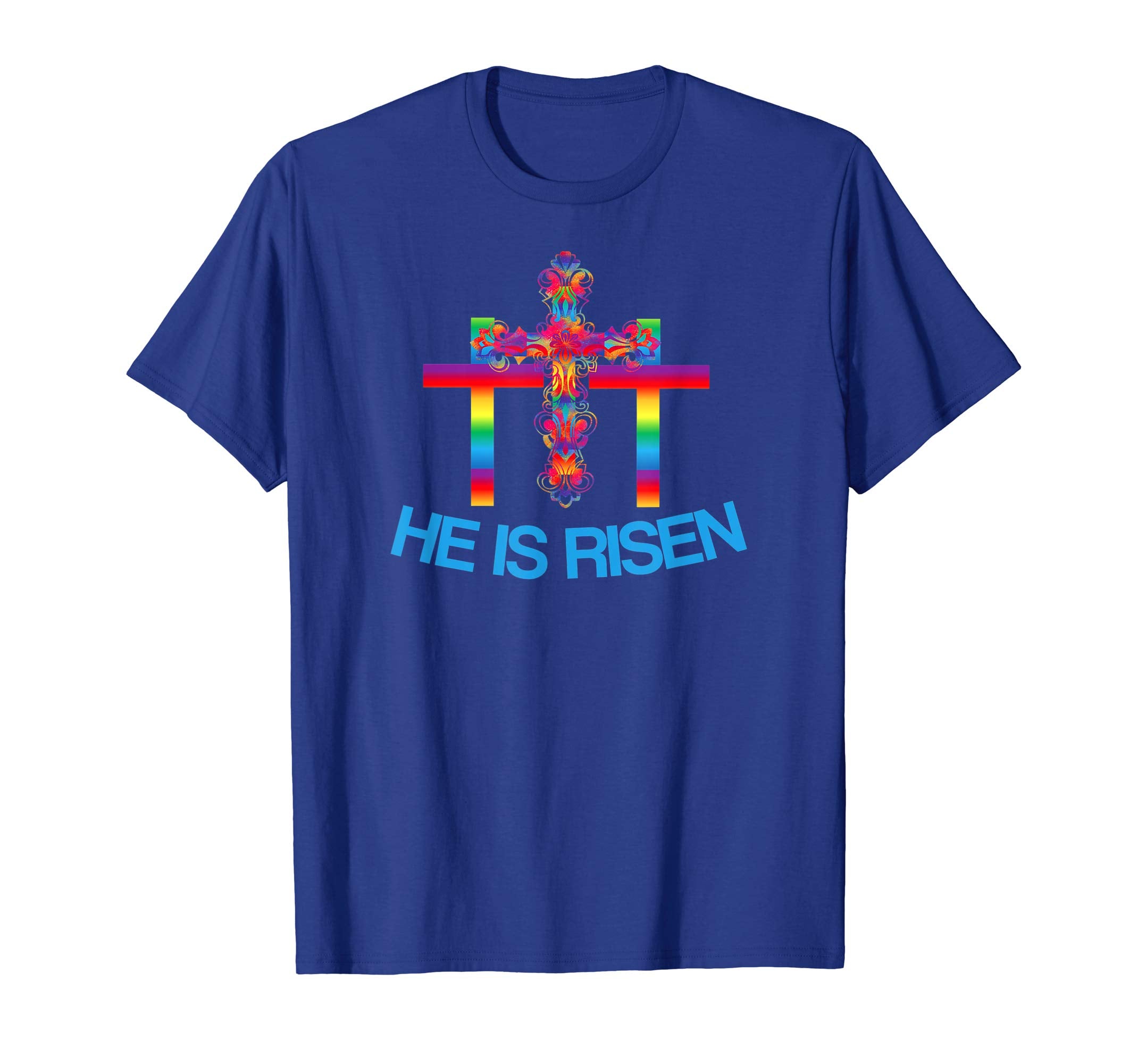 Christian Easter Shirts Colorful Rainbow Cross-He Is Risen