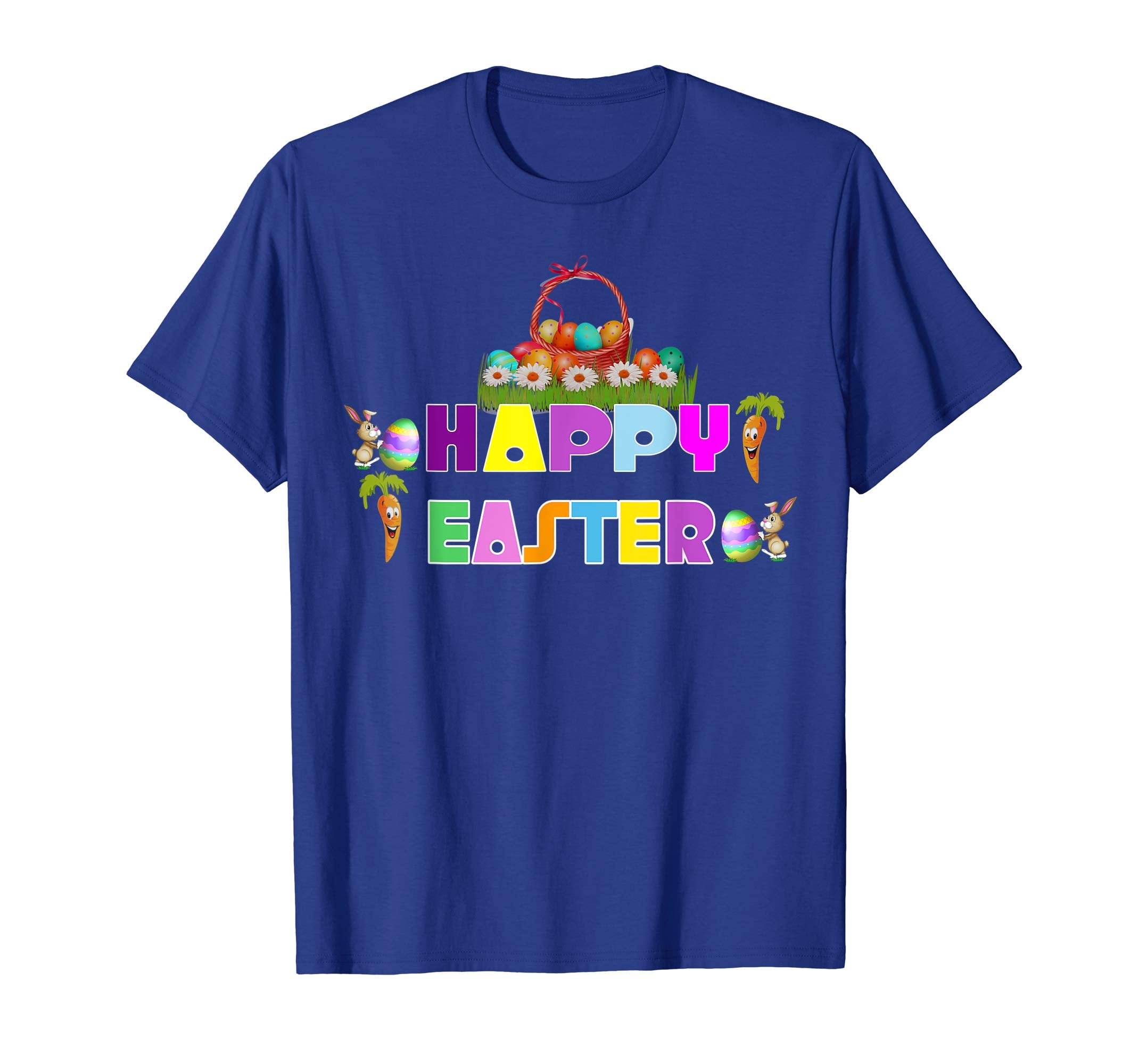 Happy Easter Shirt Eggs Basket Kids Girls Boy T-Shirts Gift