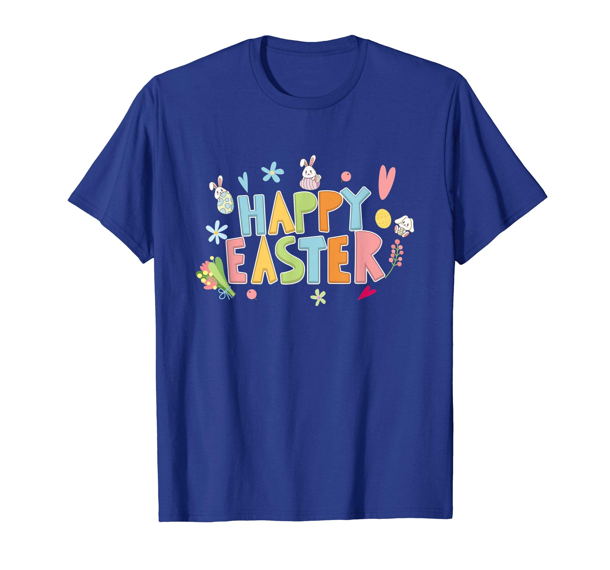 Happy Easter T-Shirt with Bunnies Eggs Flowers Carrots