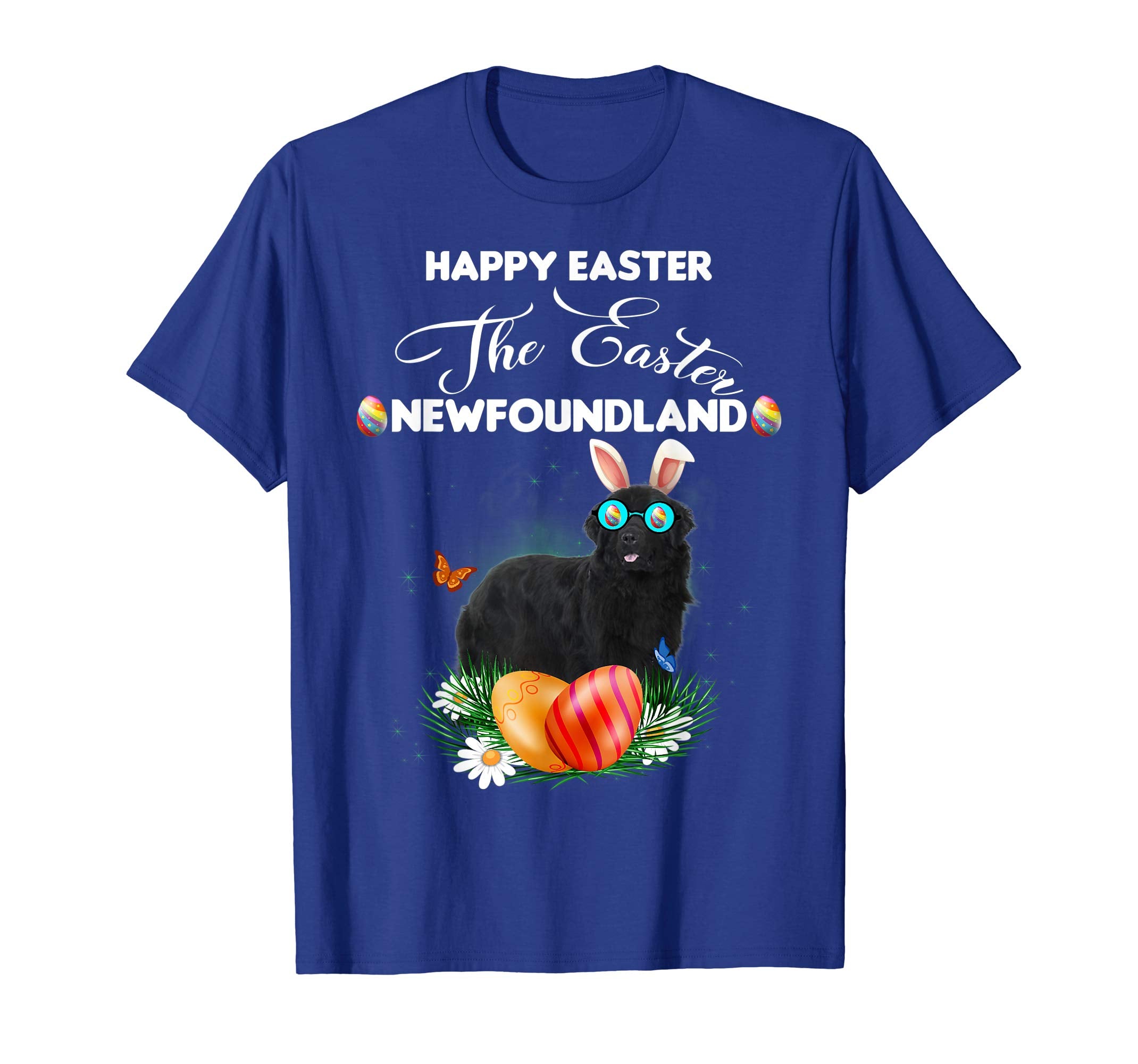 Newfoundland Dog Sunglass Bunny Happy Easter Day Tshirt