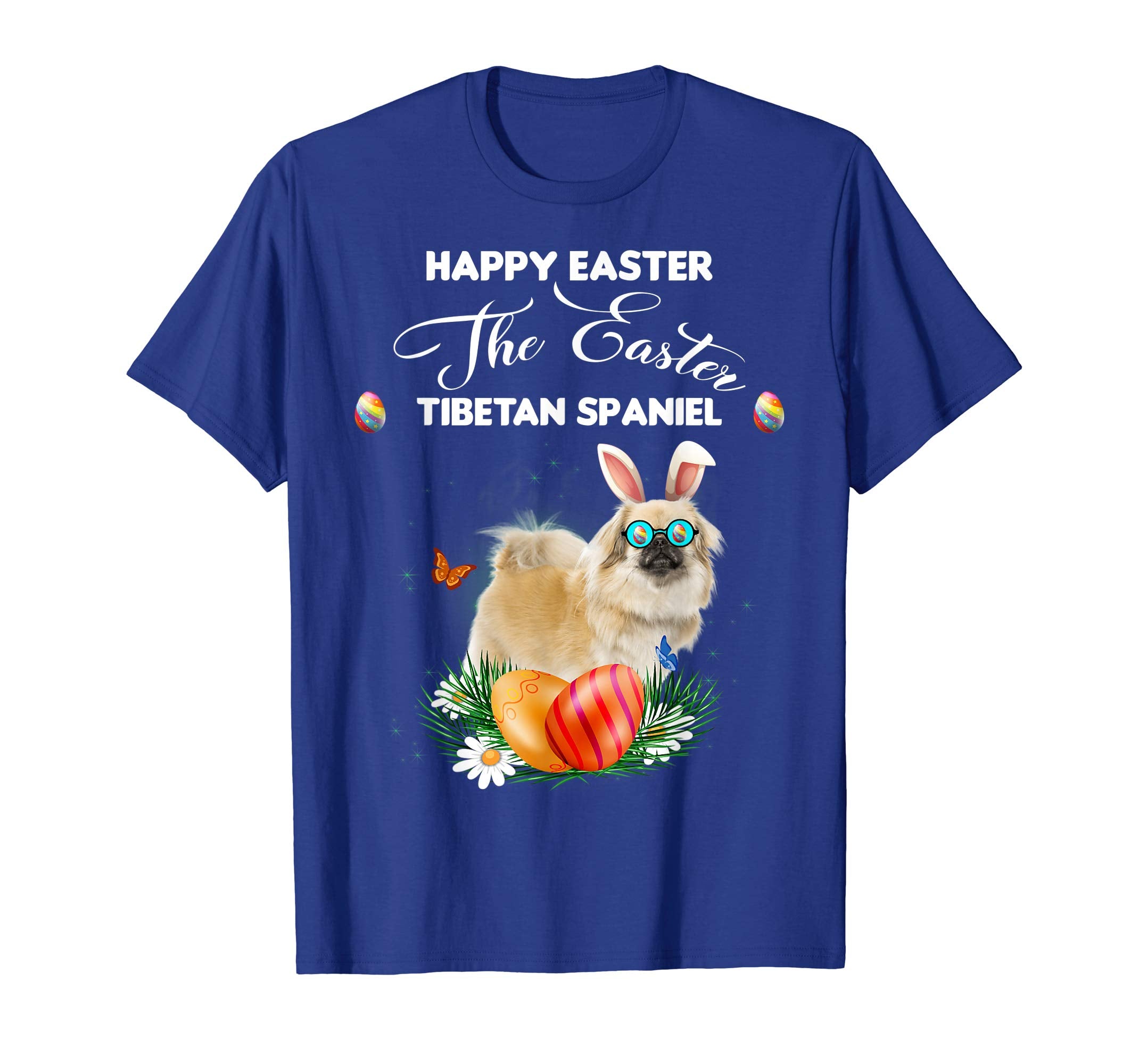 Tibetan Spaniel Dog Sunglass Bunny Happy Easter Day Tshirt