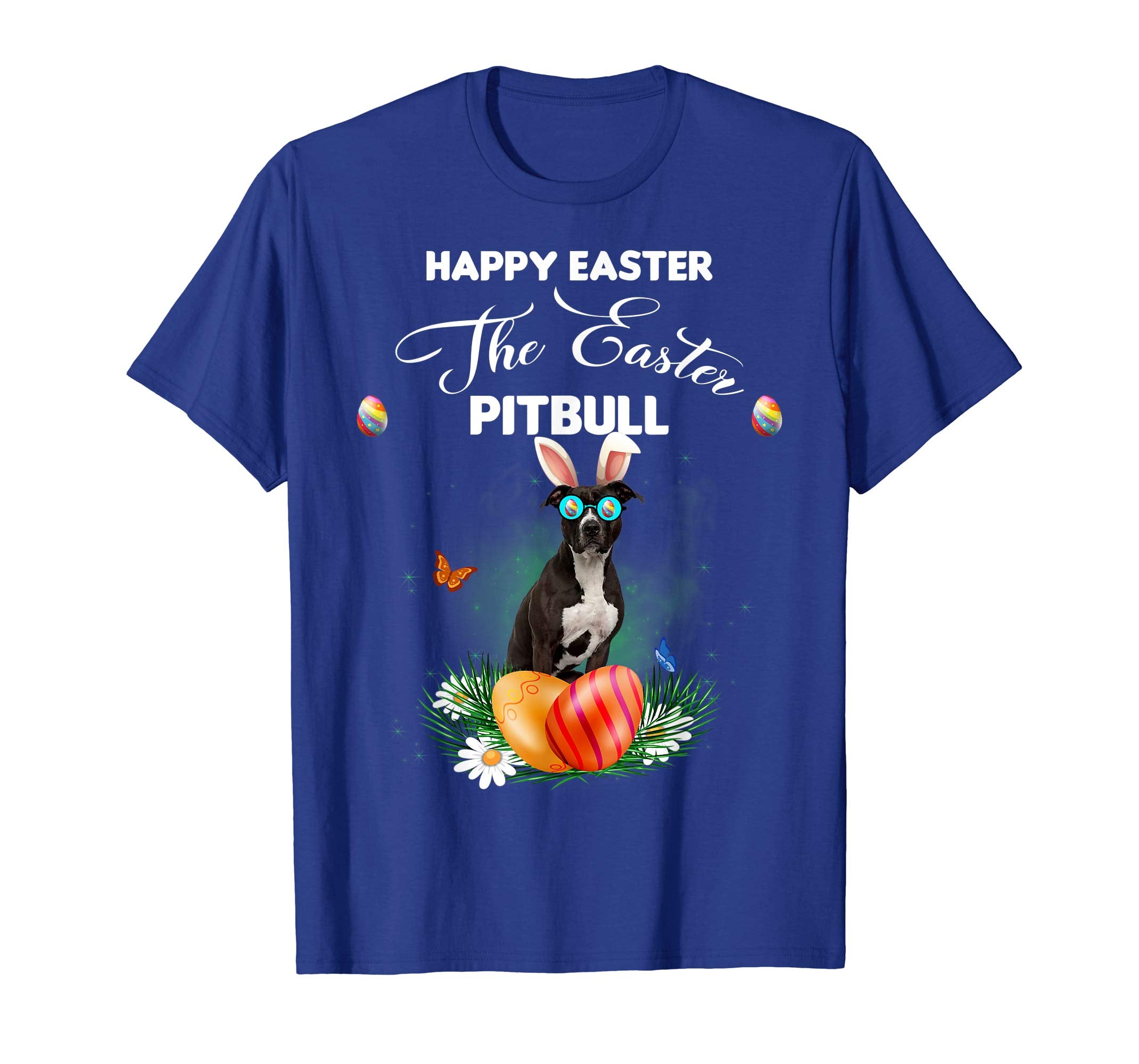 Pitbull Dog Sunglass Bunny Happy Easter Day Tshirt