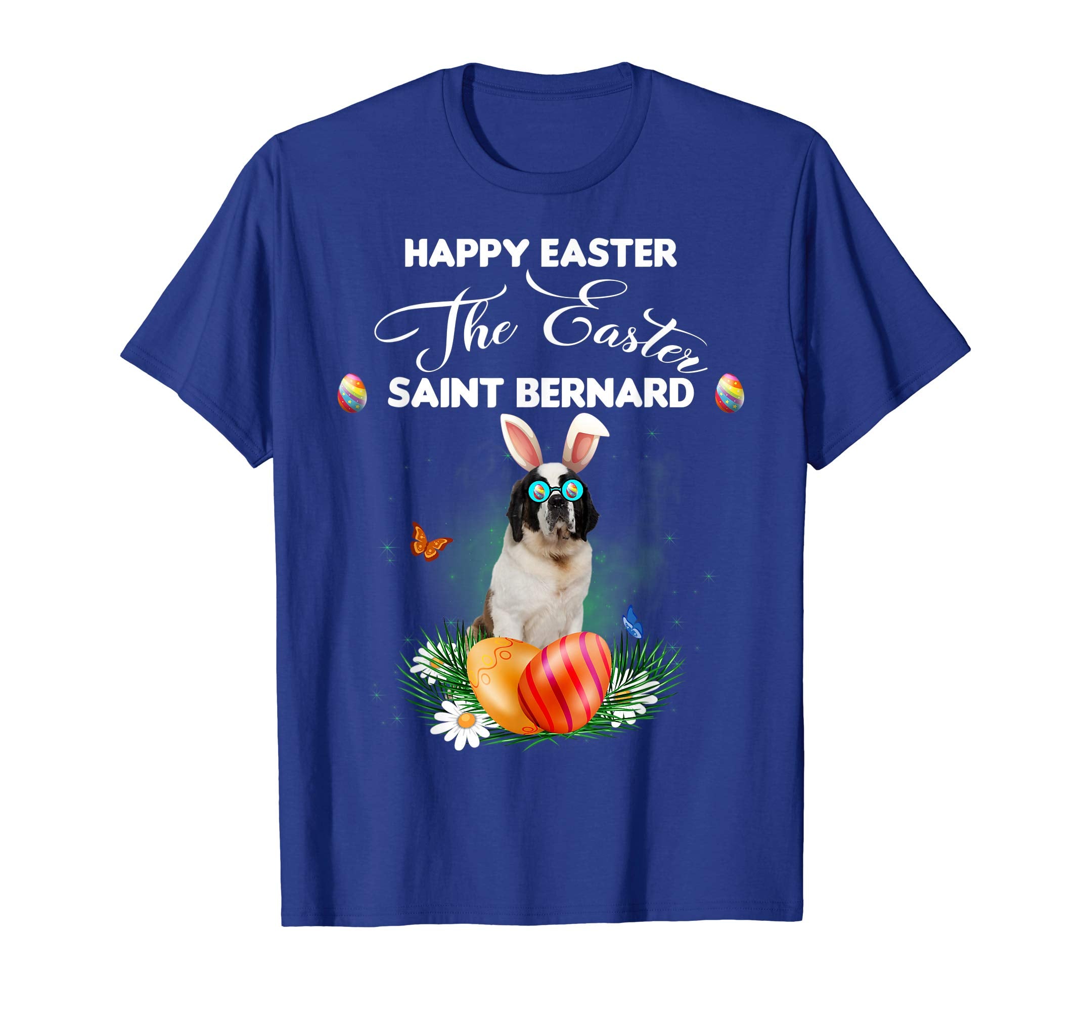 Saint Bernard Dog Sunglass Bunny Happy Easter Day Tshirt