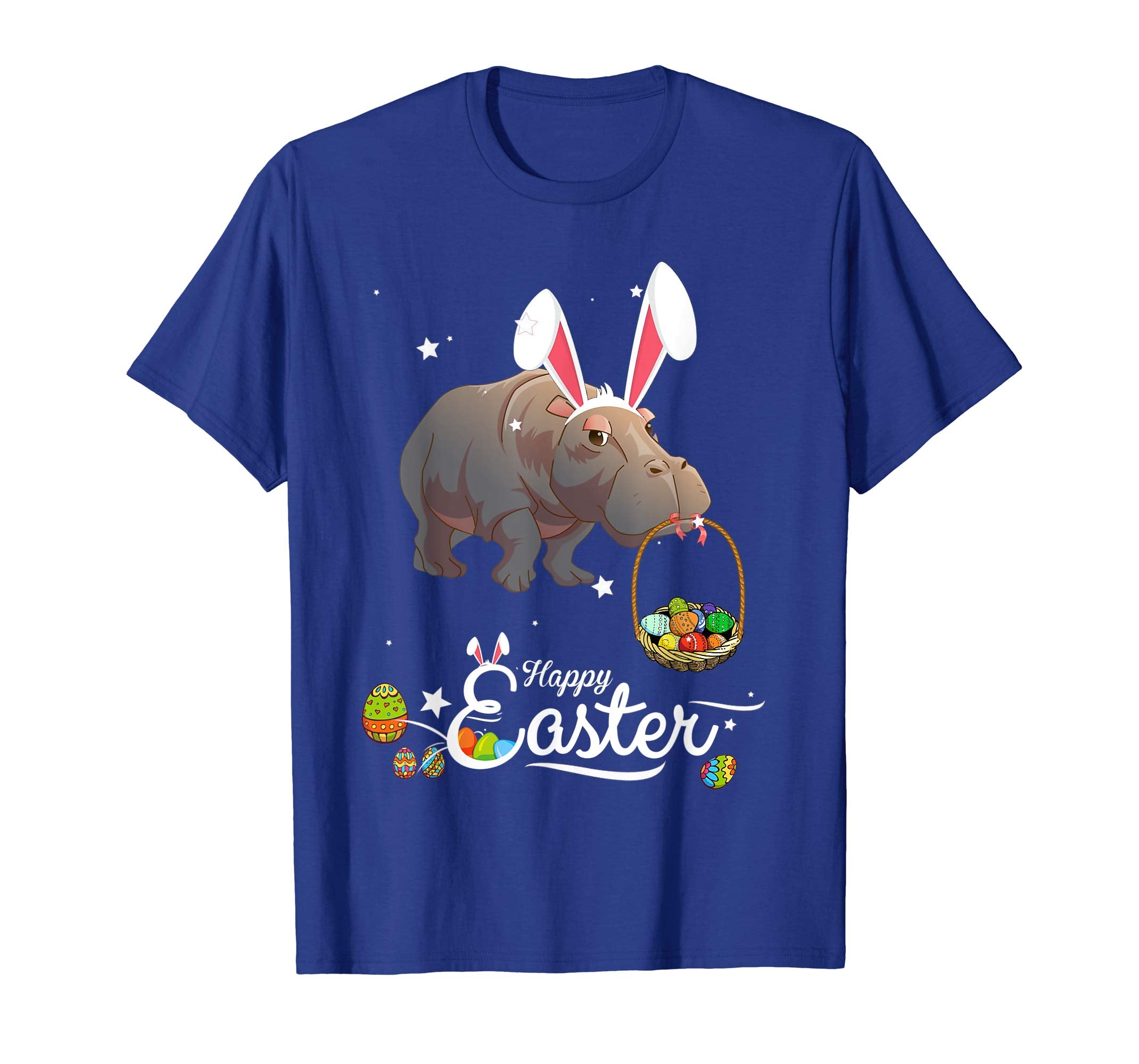 Cute Easter Hippo with Bunny Ears and Eggs T Shirt