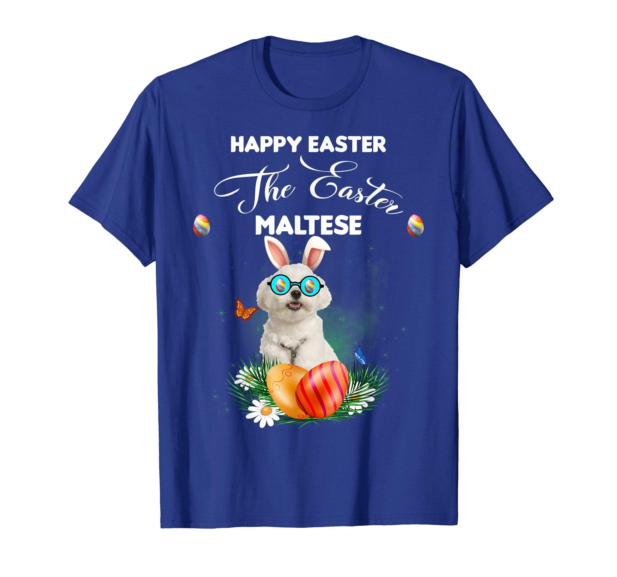 Maltese Dog Sunglass Bunny Happy Easter Day Tshirt
