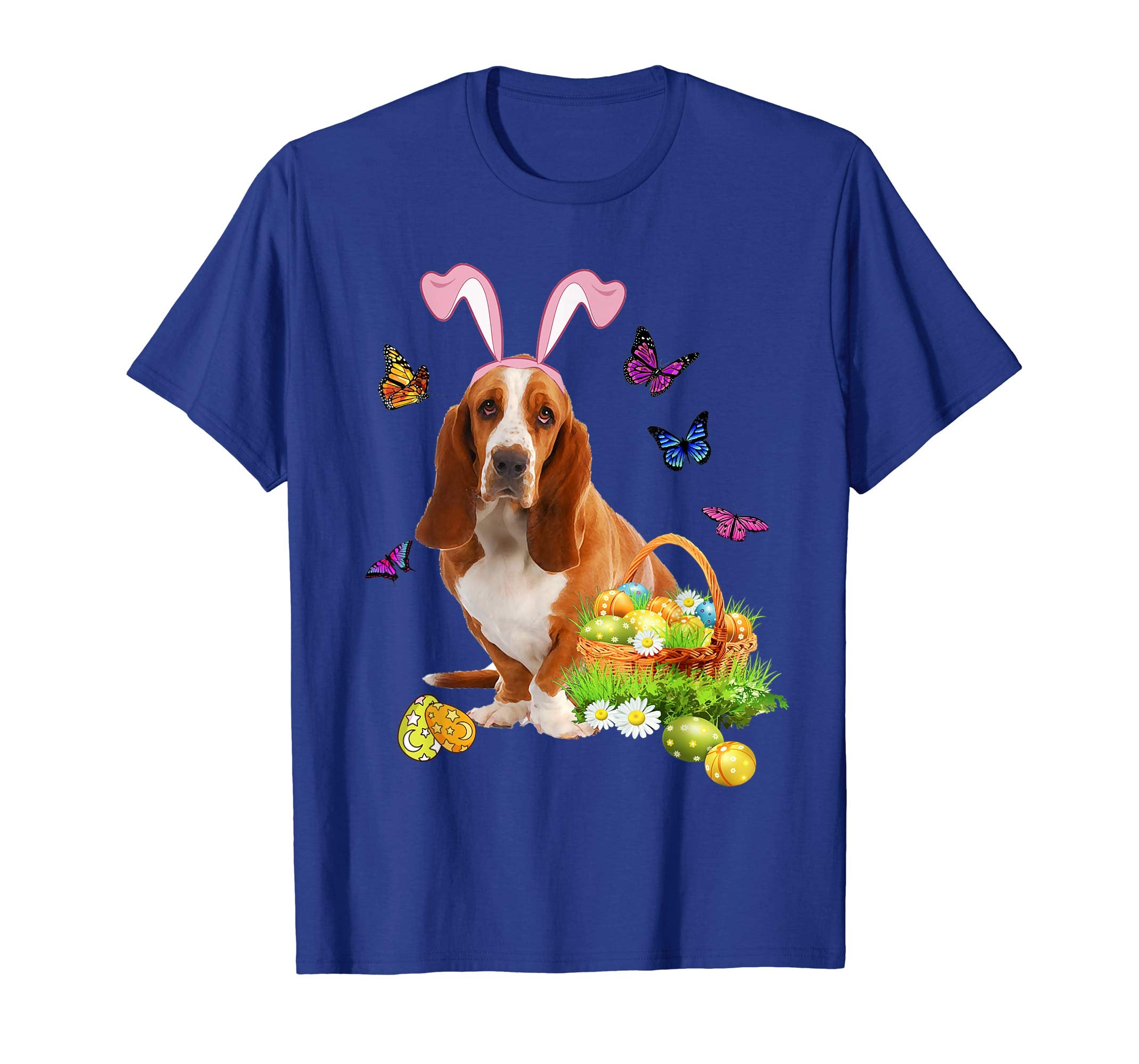 Basset Hound Bunny Hat Rabbit Easter Eggs T-Shirt