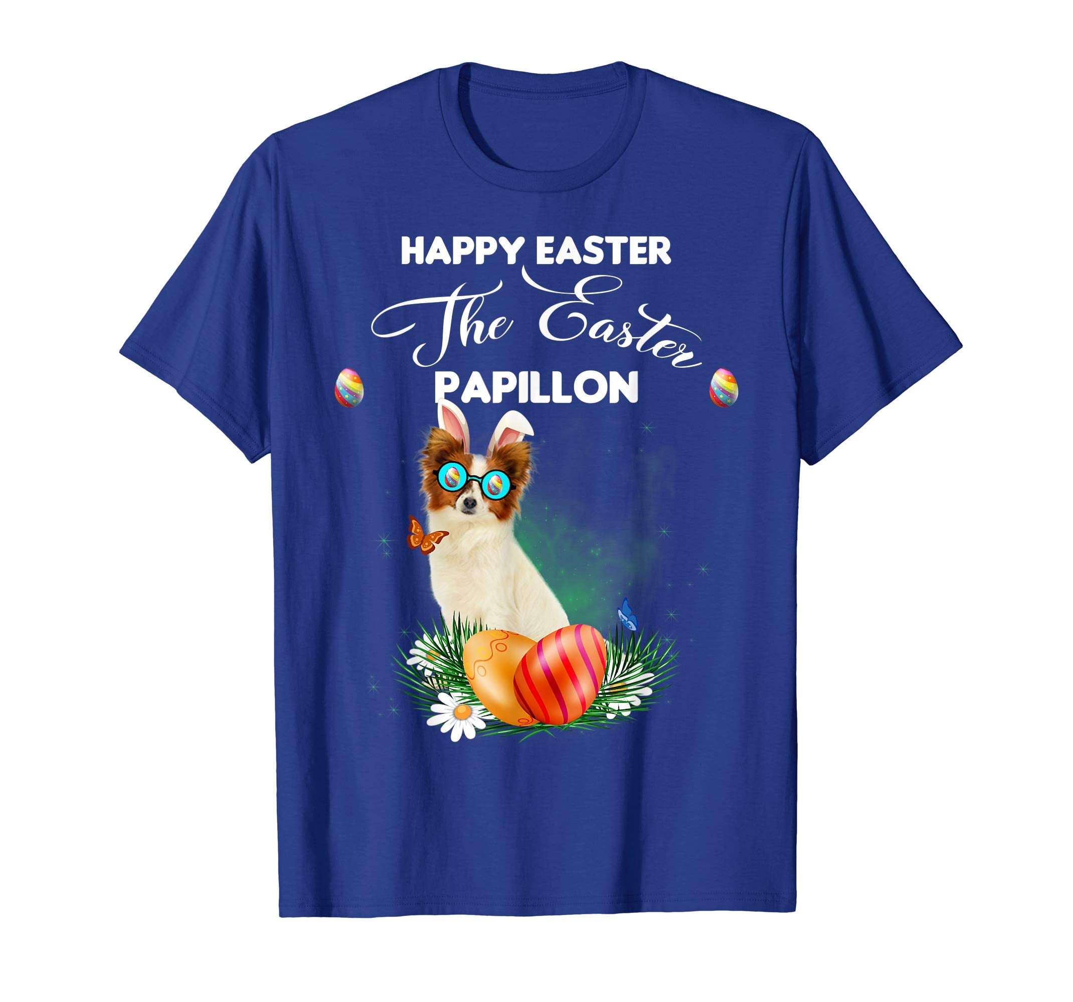 Papillon Dog Sunglass Bunny Happy Easter Day Tshirt