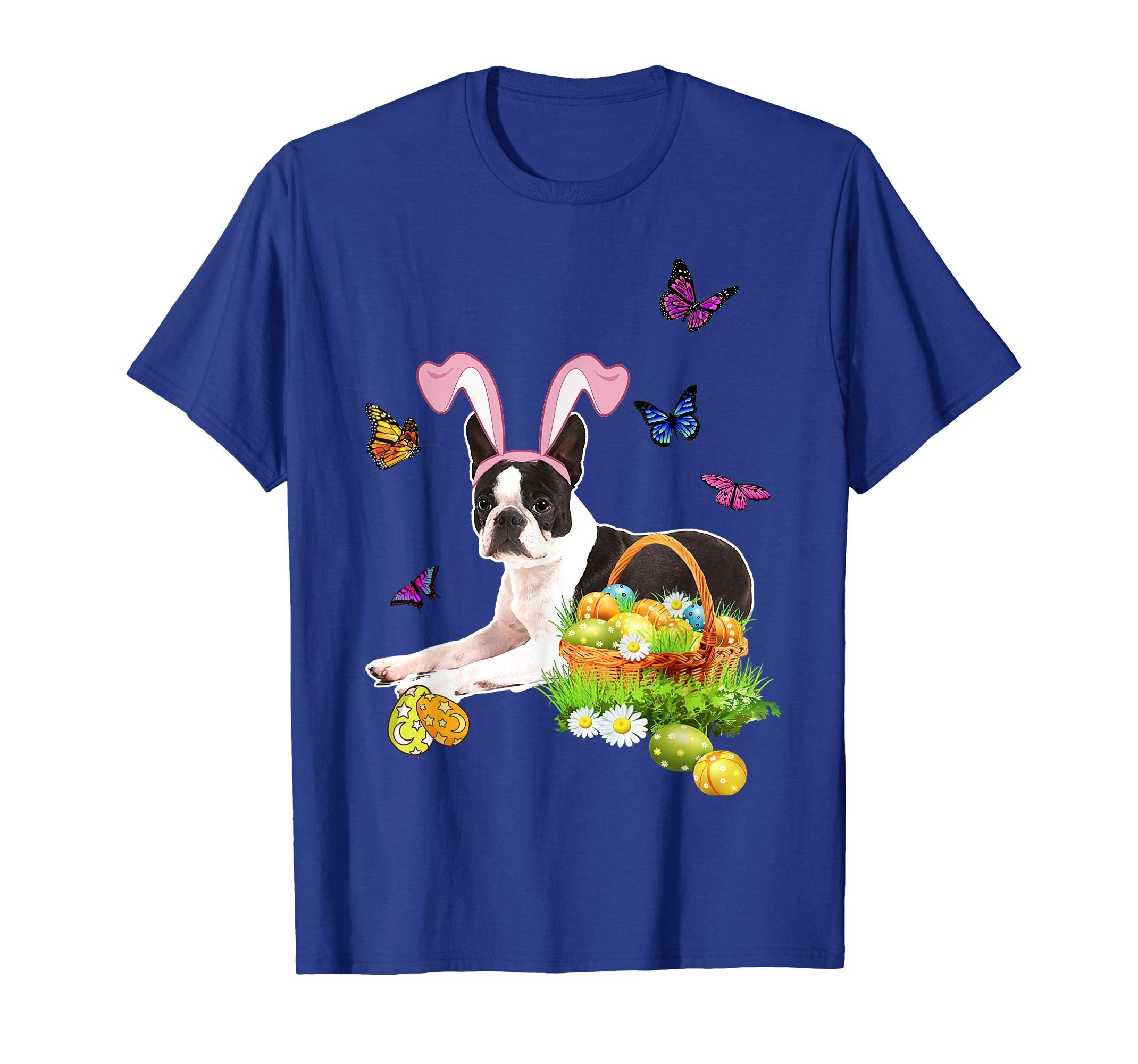 Boston Terrier Bunny Hat Rabbit Easter Eggs T-Shirt