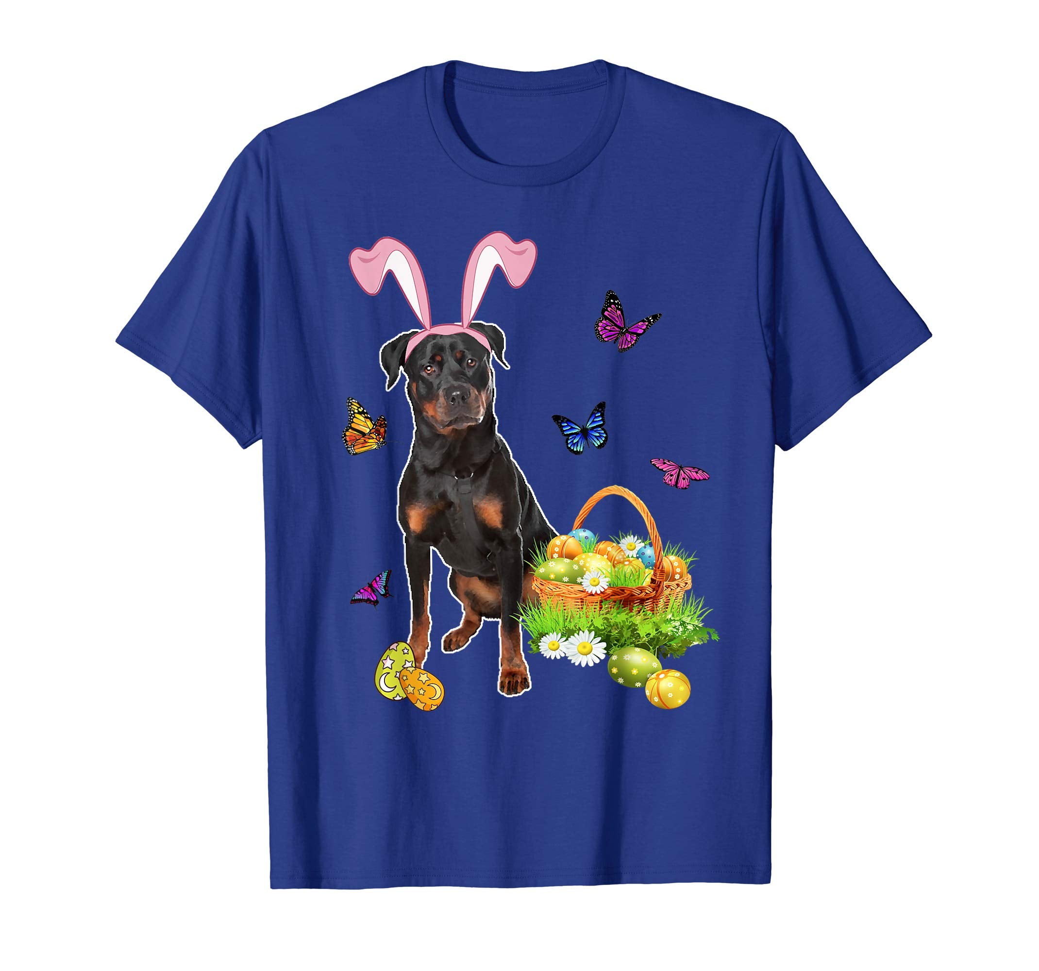 Rottweiler Bunny Hat Rabbit Easter Eggs T-Shirt
