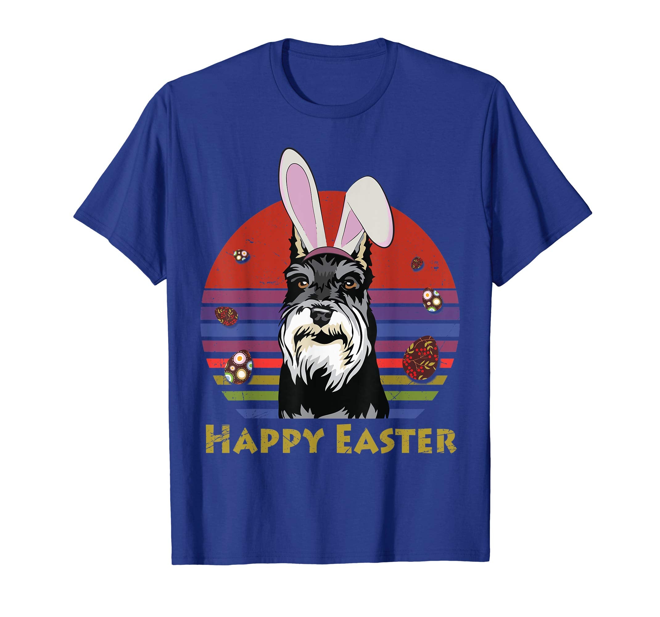 Miniature Schnauzer With Bunny Headband Happy Easter Tshirt
