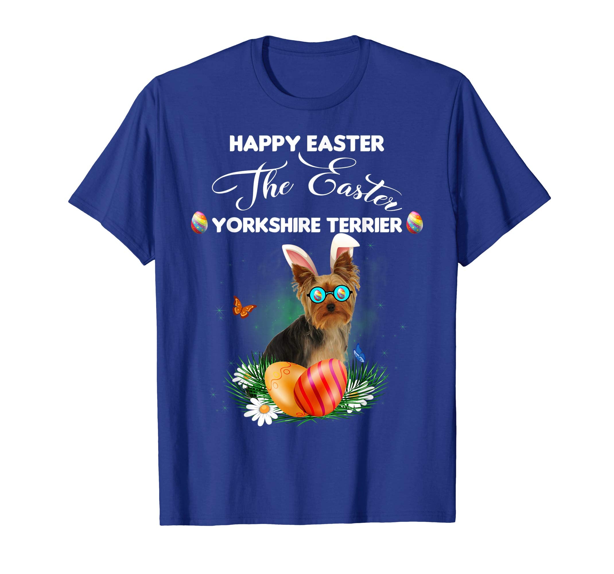 Yorkshire Terrier Dog Sunglass Bunny Happy Easter Day Tshirt