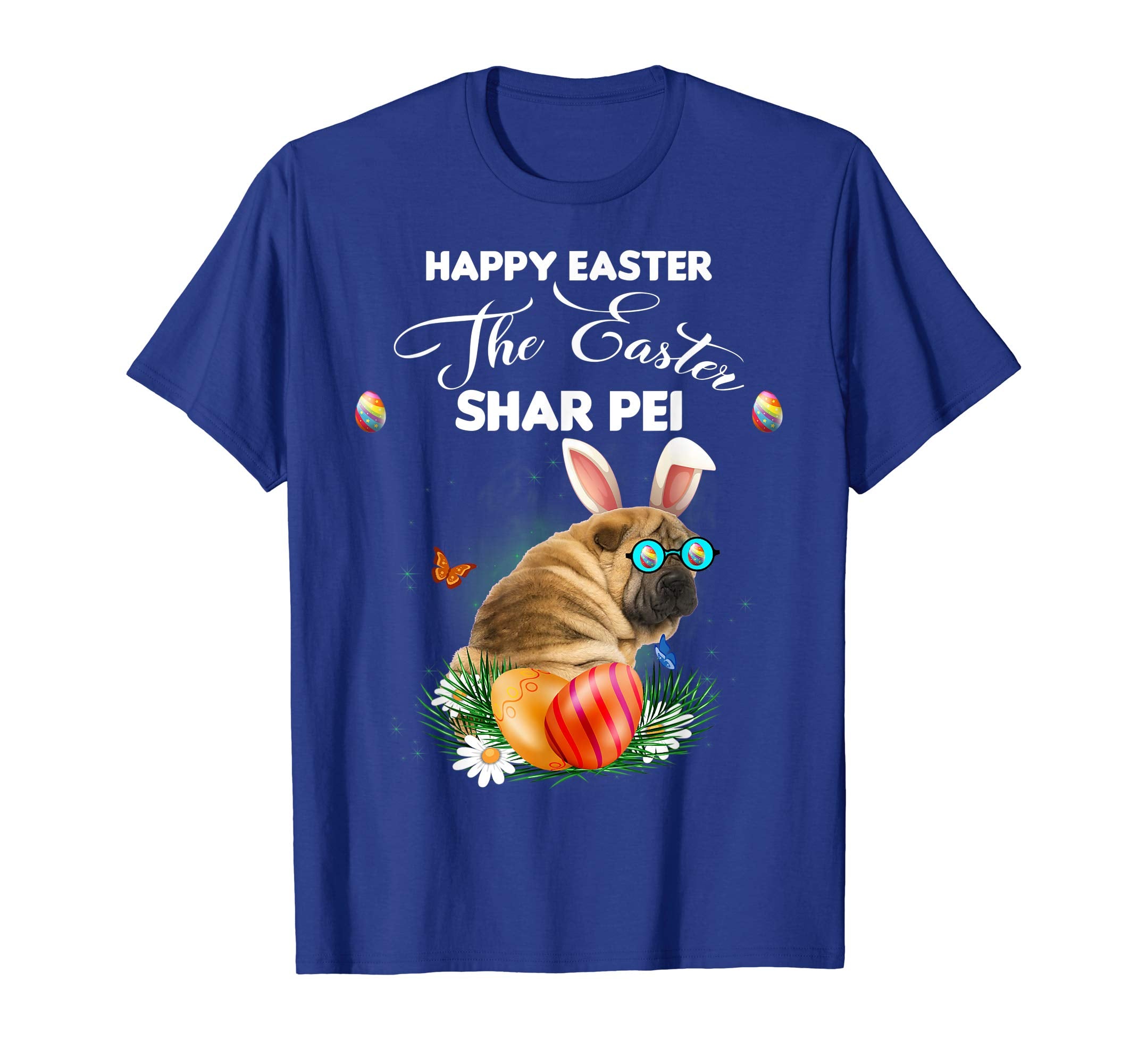 Shar Pei Dog Sunglass Bunny Happy Easter Day Tshirt