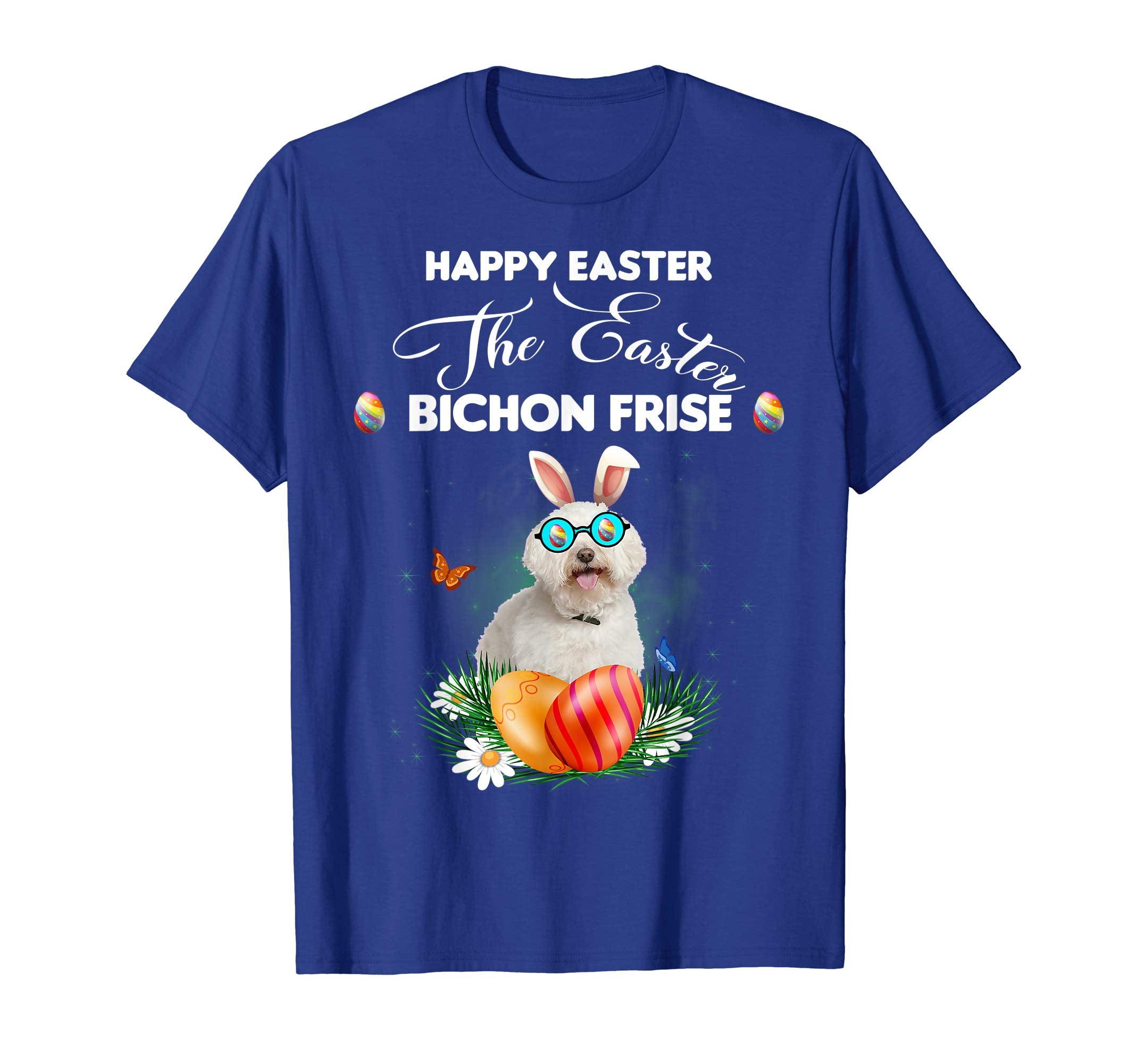 Bichon Frise Dog Sunglass Bunny Happy Easter Day Tshirt