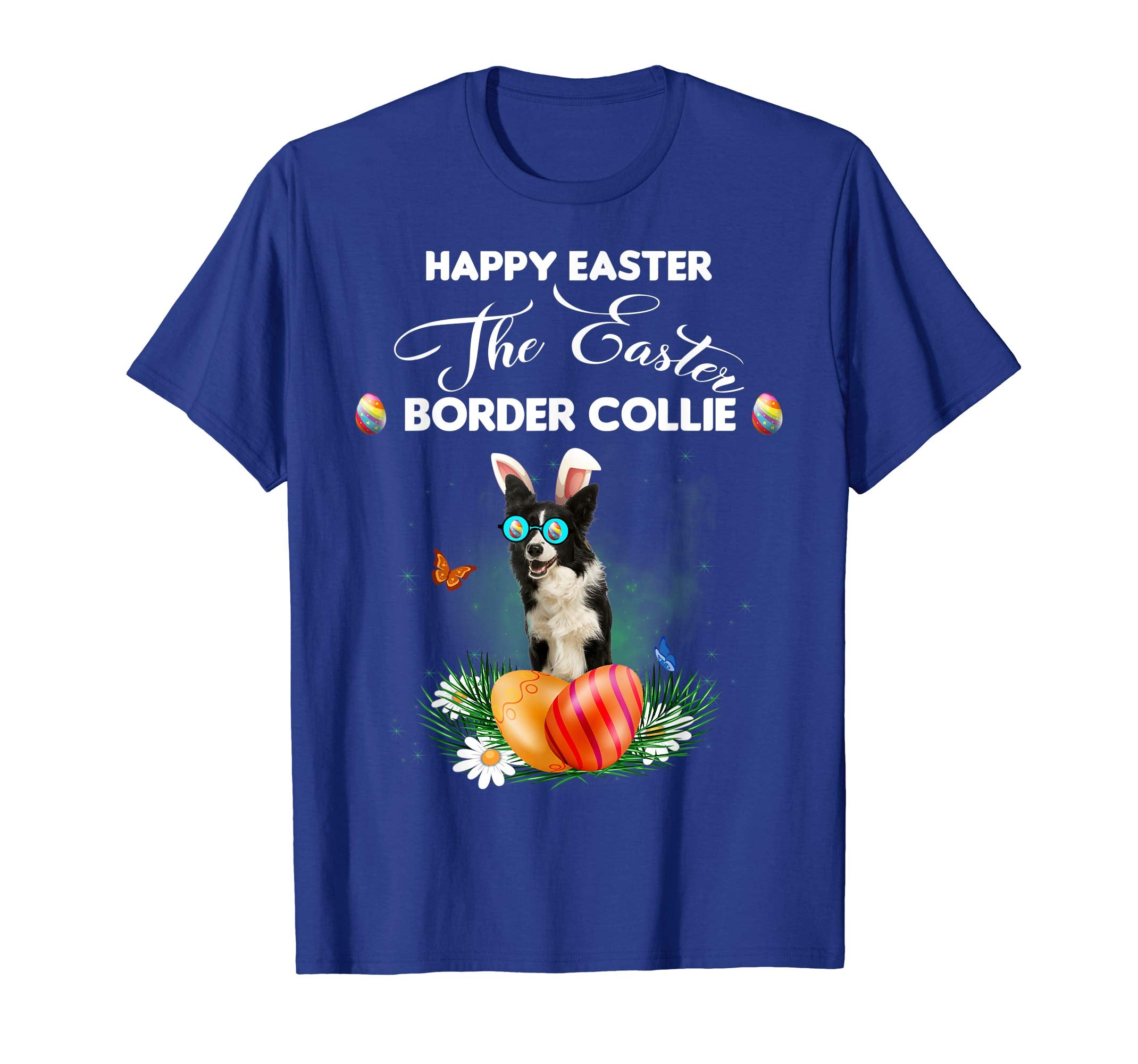 Border Collie Dog Sunglass Bunny Happy Easter Day Tshirt