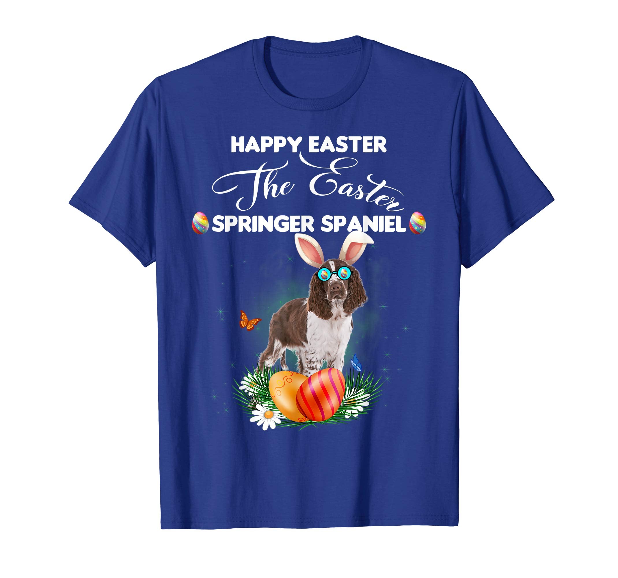 Springer Spaniel Dog Sunglass Bunny Happy Easter Day Tshirt