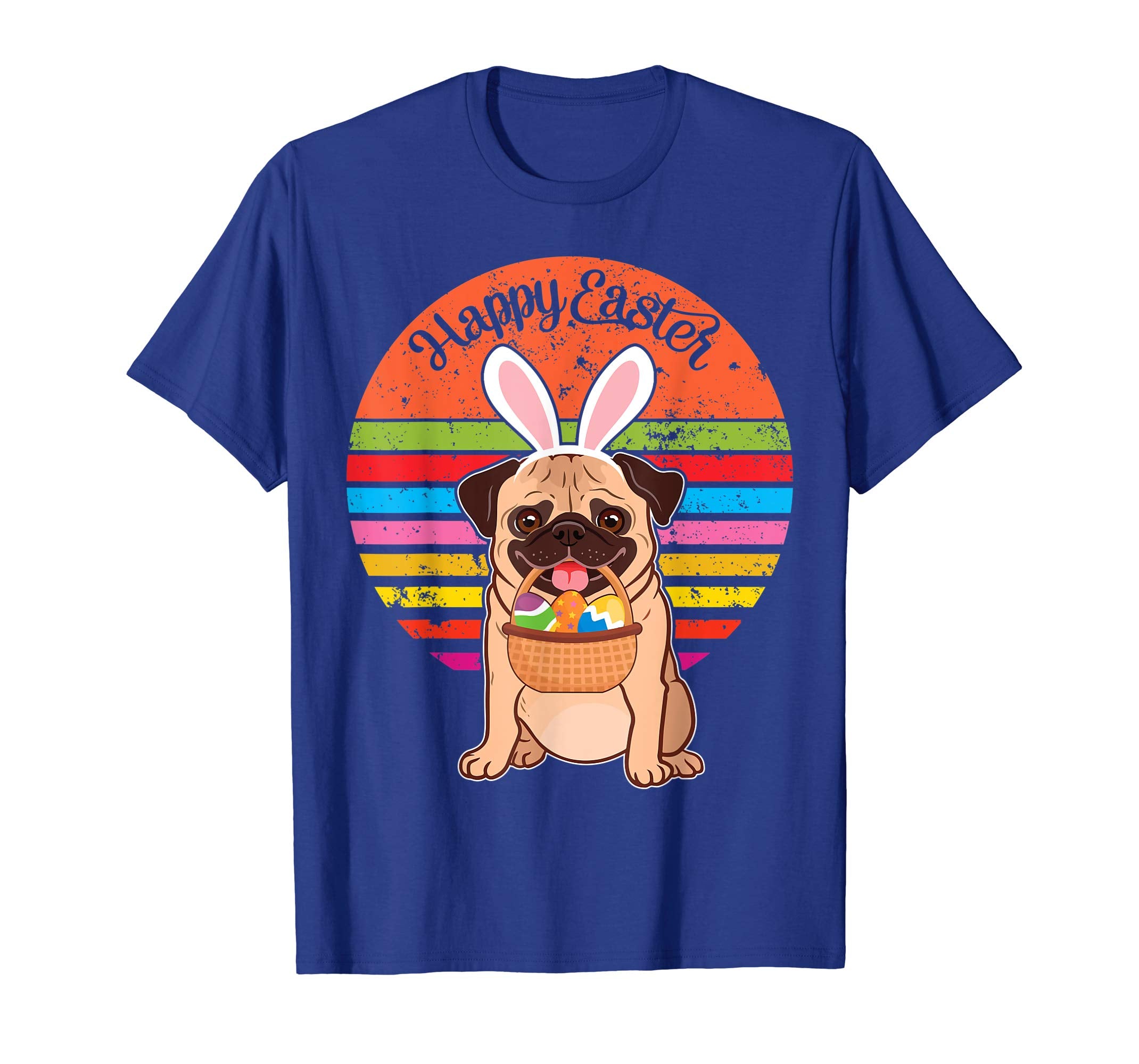 Pug Bunny Dog Easter Eggs Happy Easter Vintage Retro Shirt
