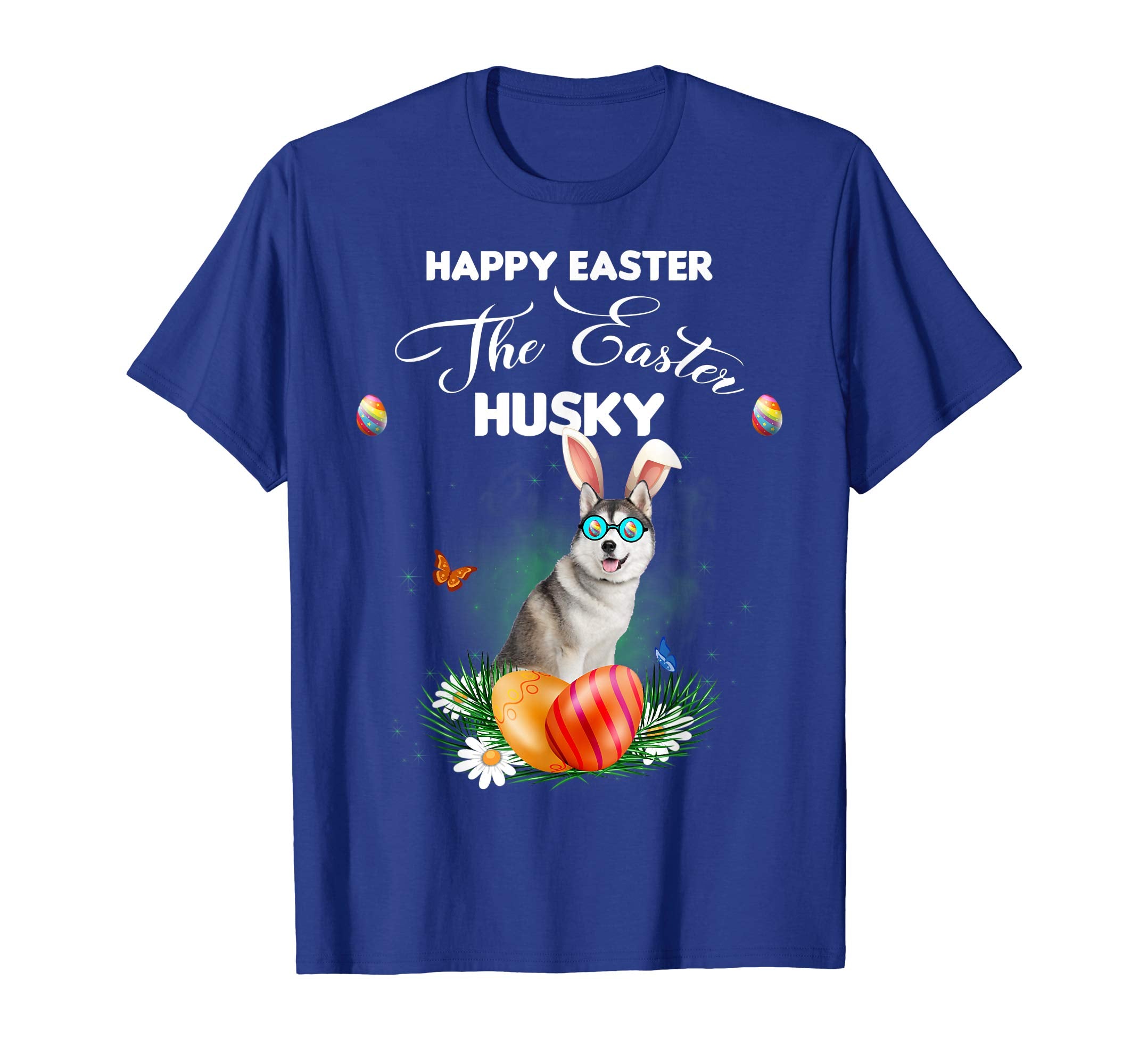 Husky Dog Sunglass Bunny Happy Easter Day Tshirt