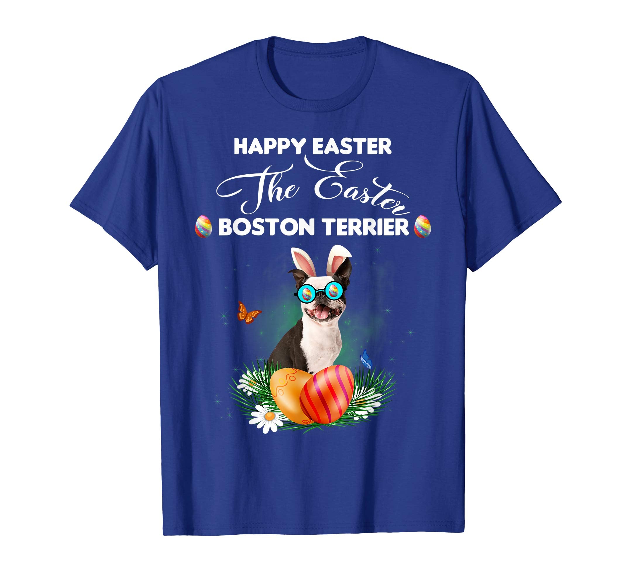 Boston Terrier Dog Sunglass Bunny Happy Easter Day Tshirt