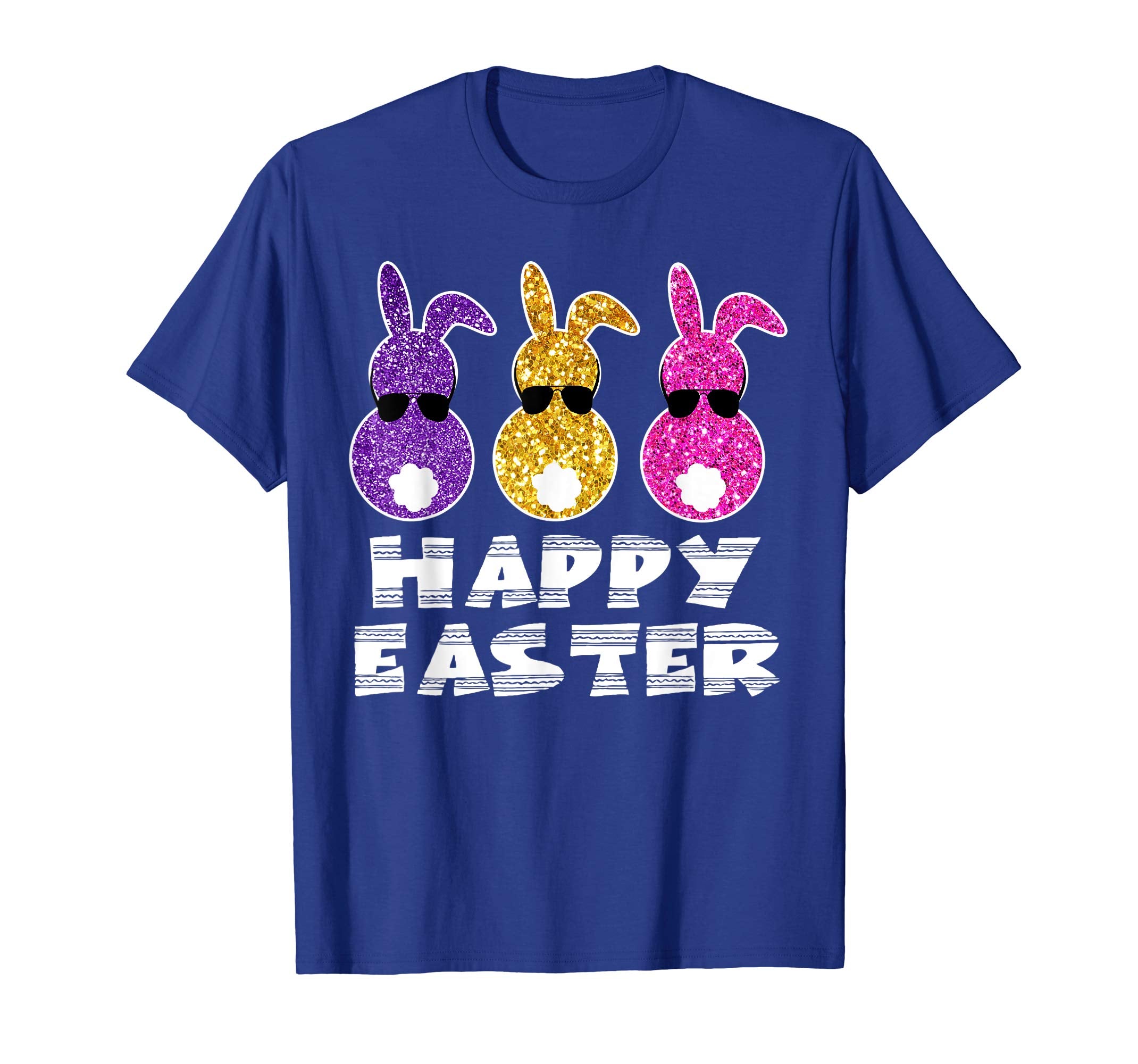 Happy easter tshirt colorful Bunny With Tail Ears Sunglasses