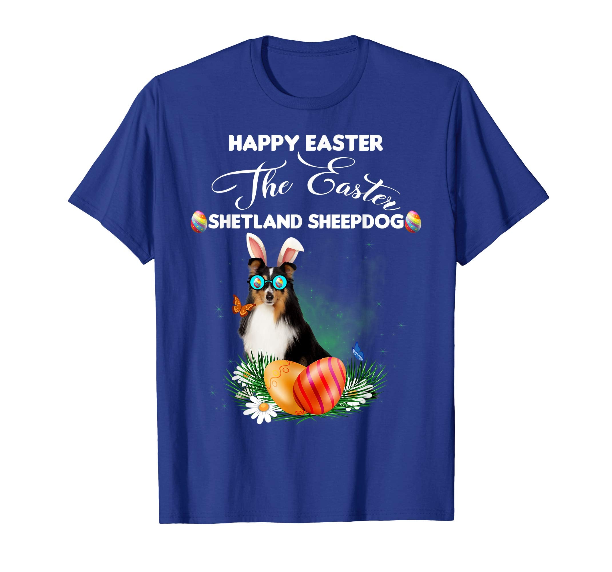 Shetland Sheepdog Dog Sunglass Bunny Happy Easter Day Tshirt
