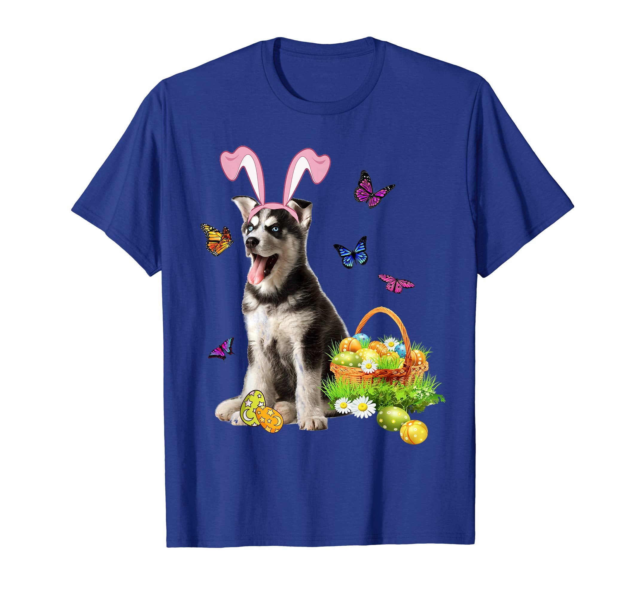 Husky Sibir Bunny Hat Rabbit Easter Eggs T-Shirt