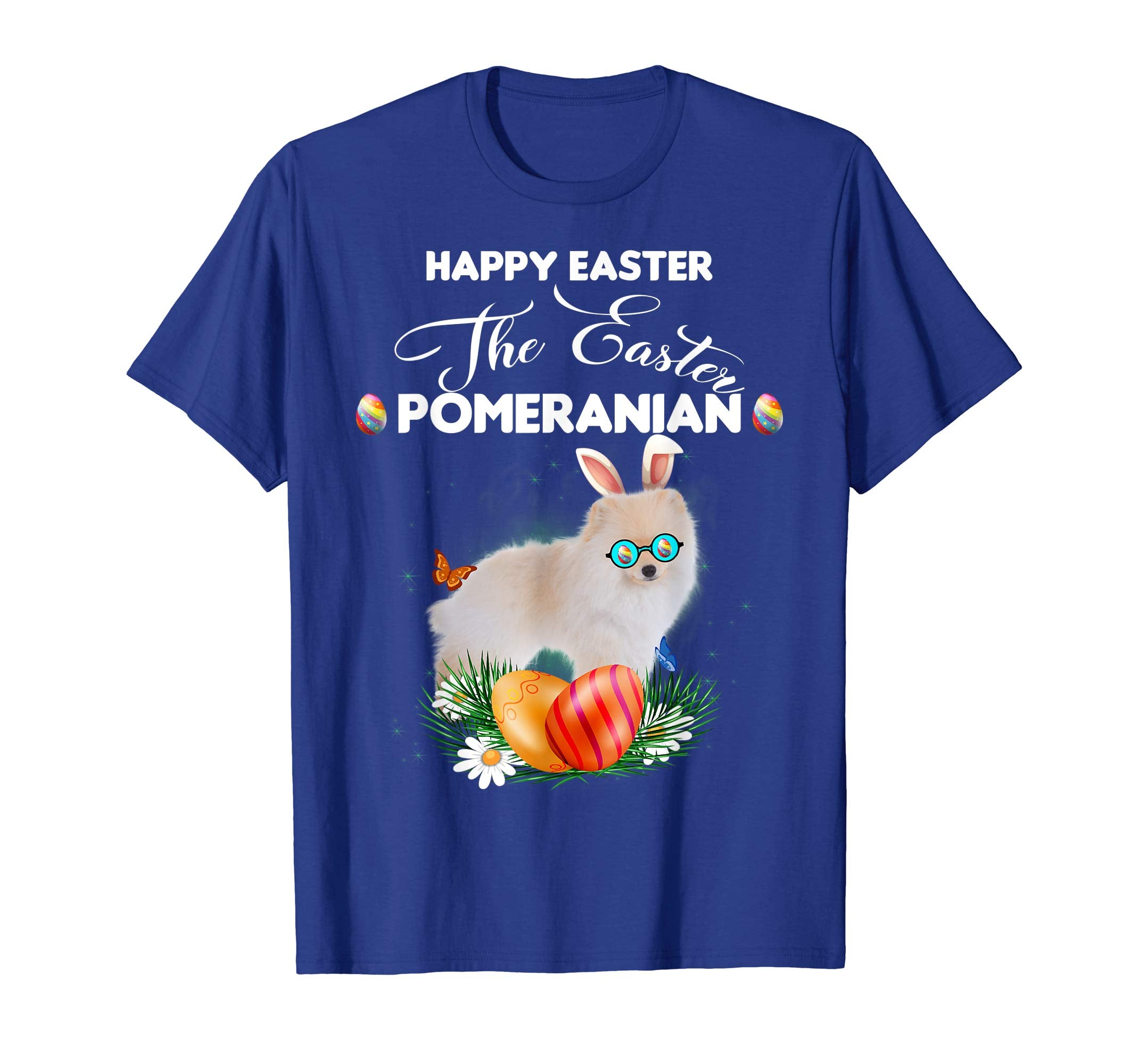 Pomeranian Dog Sunglass Bunny Happy Easter Day Tshirt