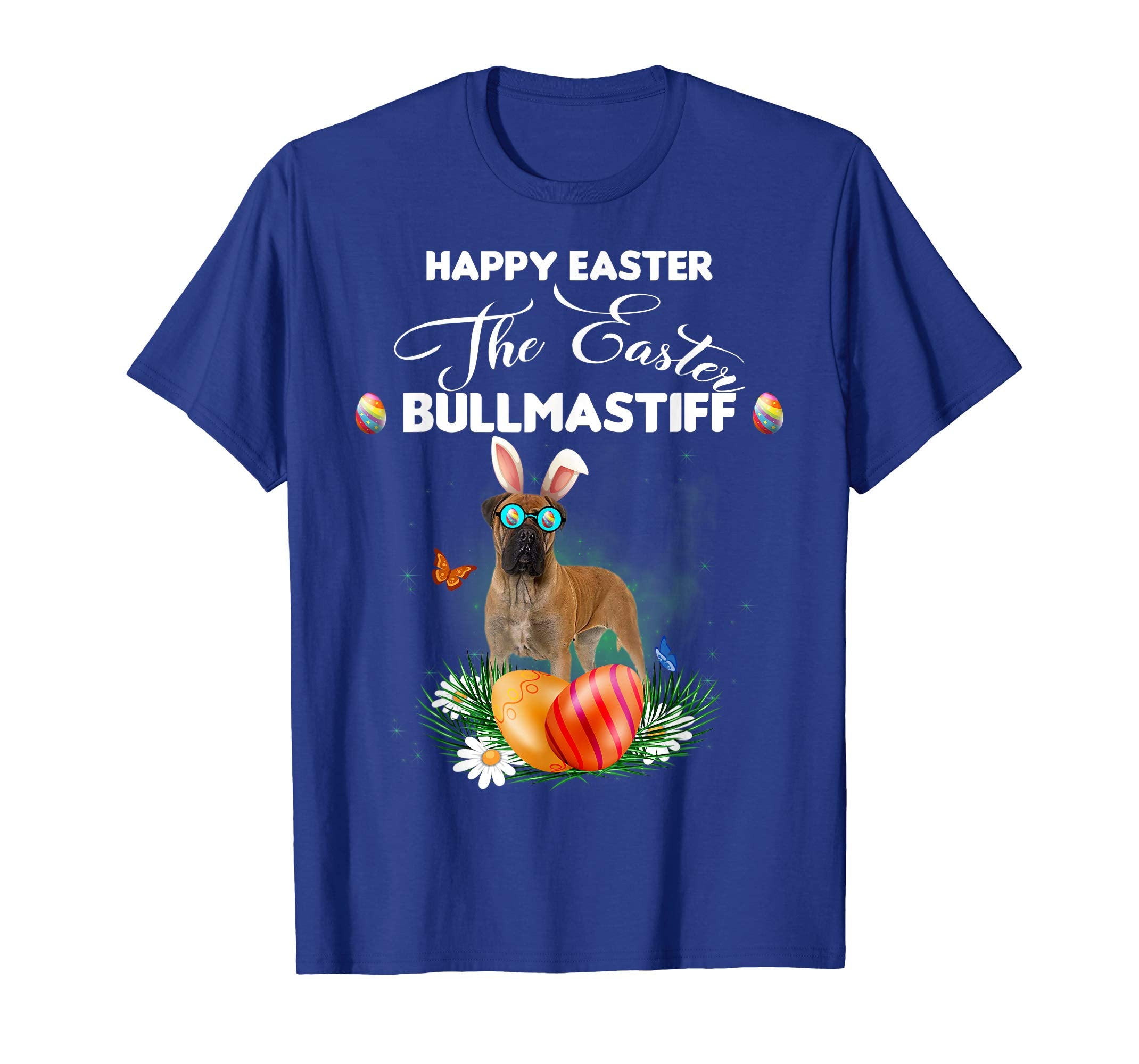 Bullmastiff Dog Sunglass Bunny Happy Easter Day Tshirt