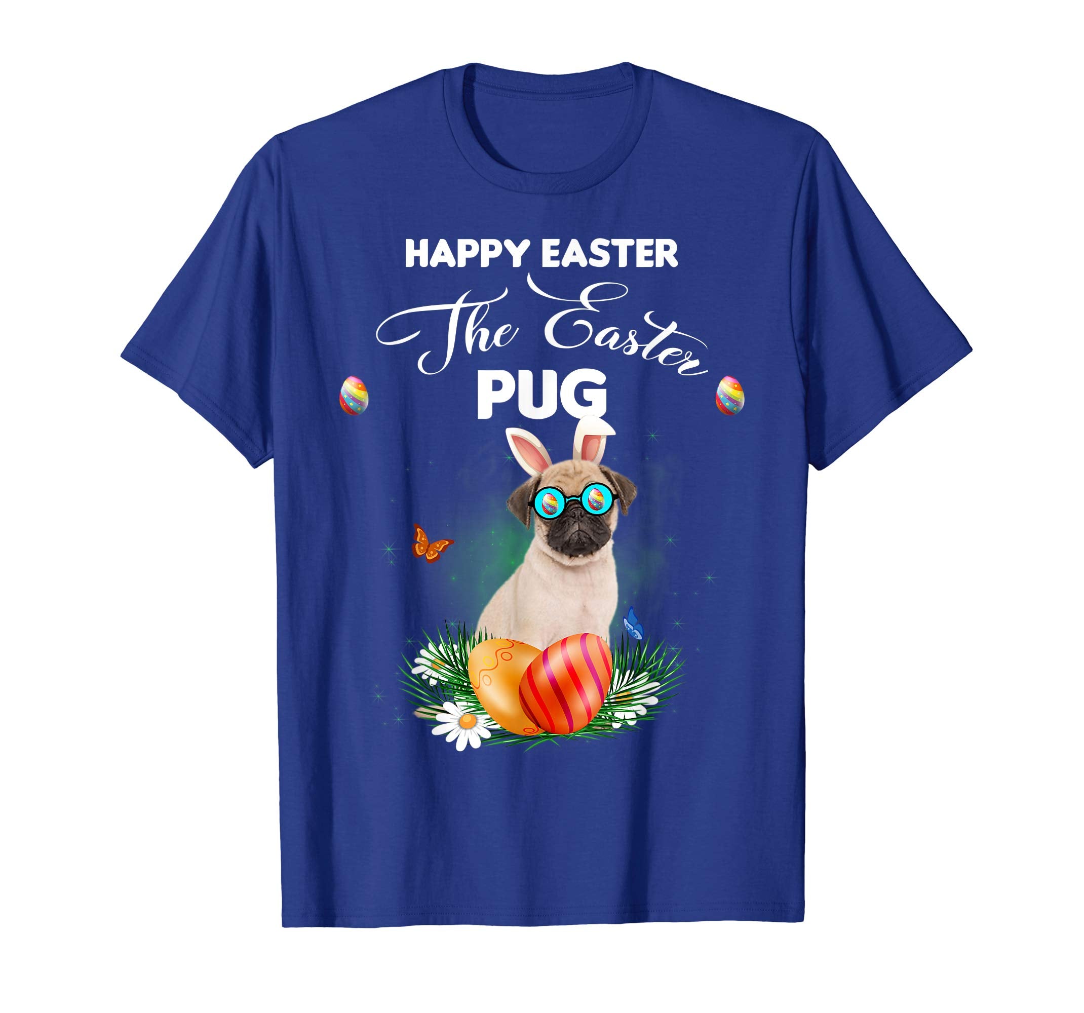 Pug Dog Sunglass Bunny Happy Easter Day Tshirt
