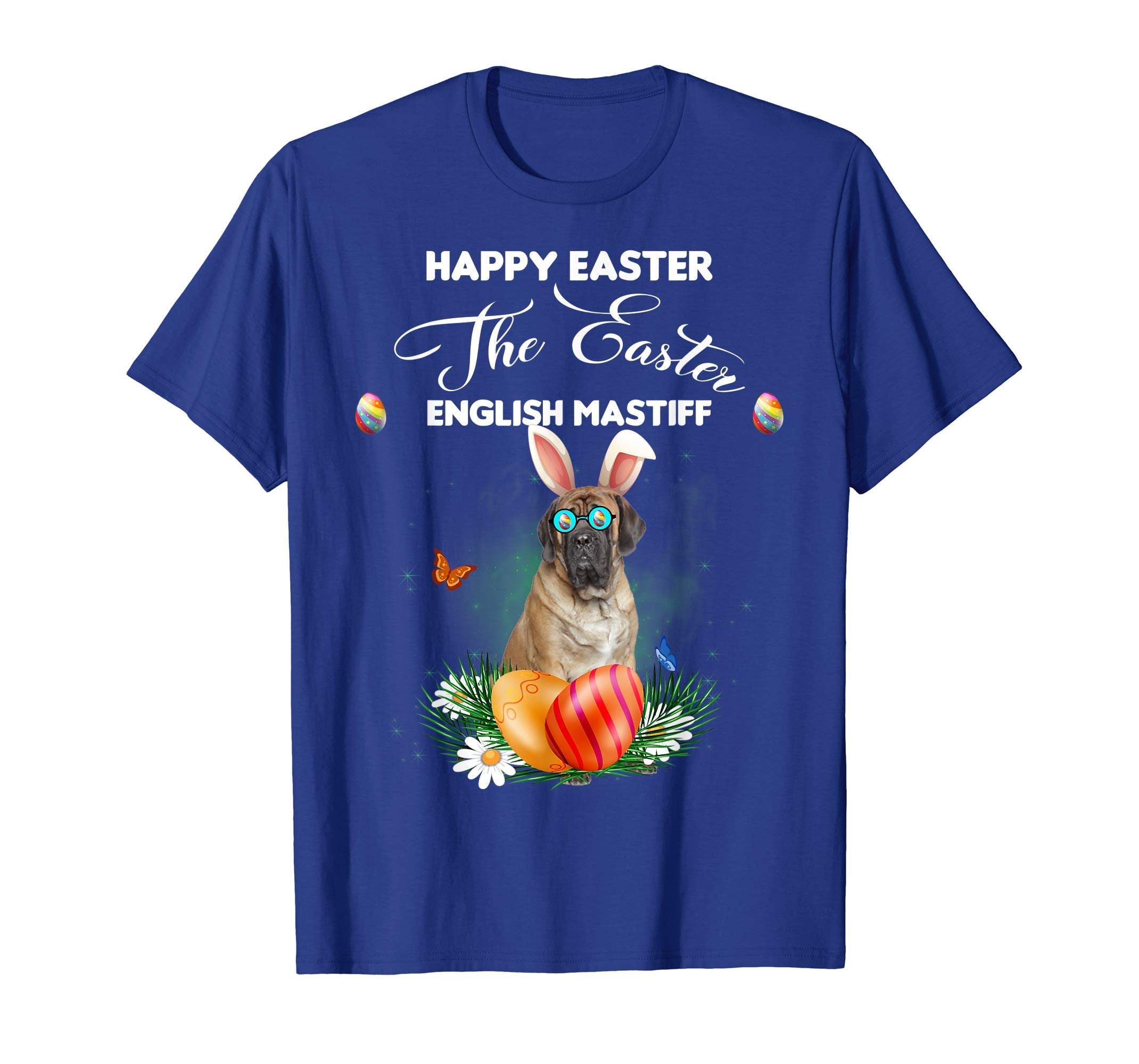 English Mastiff Dog Sunglass Bunny Happy Easter Day Tshirt