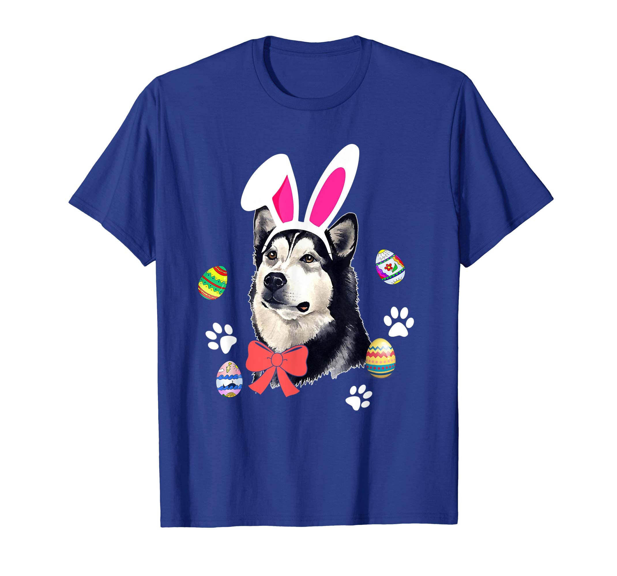Funny Easter Face Husky With Bunny Ears And Eggs T Shirt