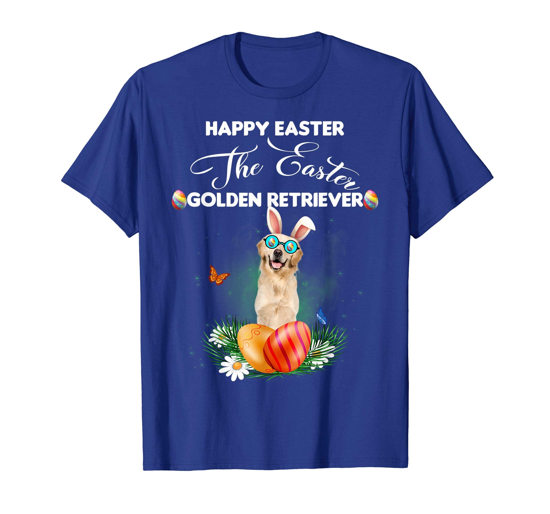 Golden Retriever Dog Sunglass Bunny Happy Easter Day Tshirt